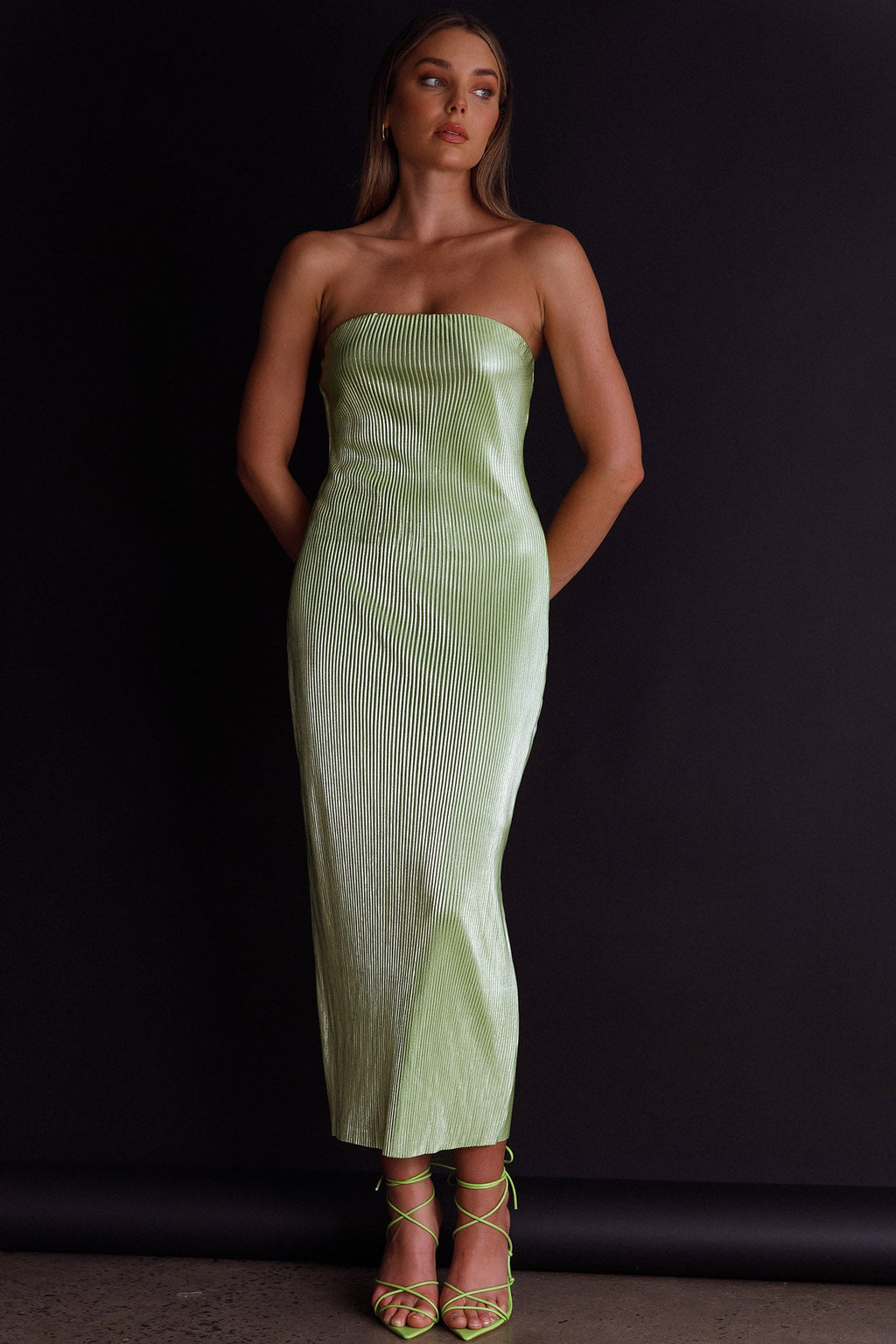 Shondra Accordion Pleat Tube Dress Lime by Selfie Leslie