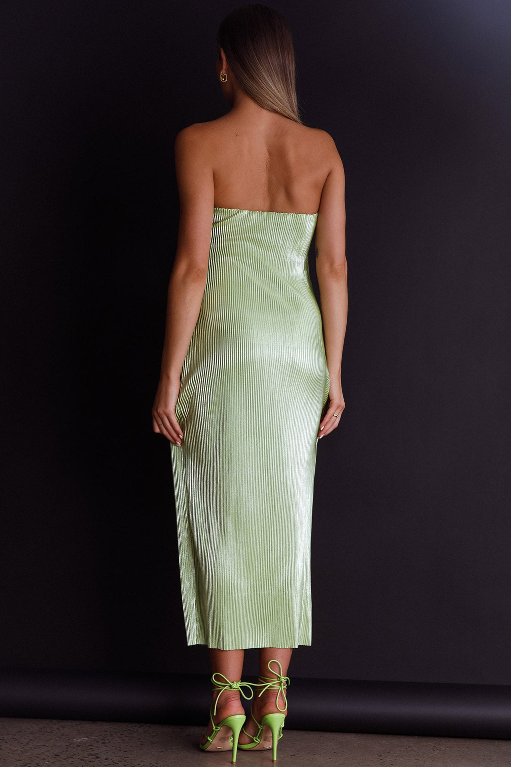 Shondra Accordion Pleat Tube Dress Lime by Selfie Leslie