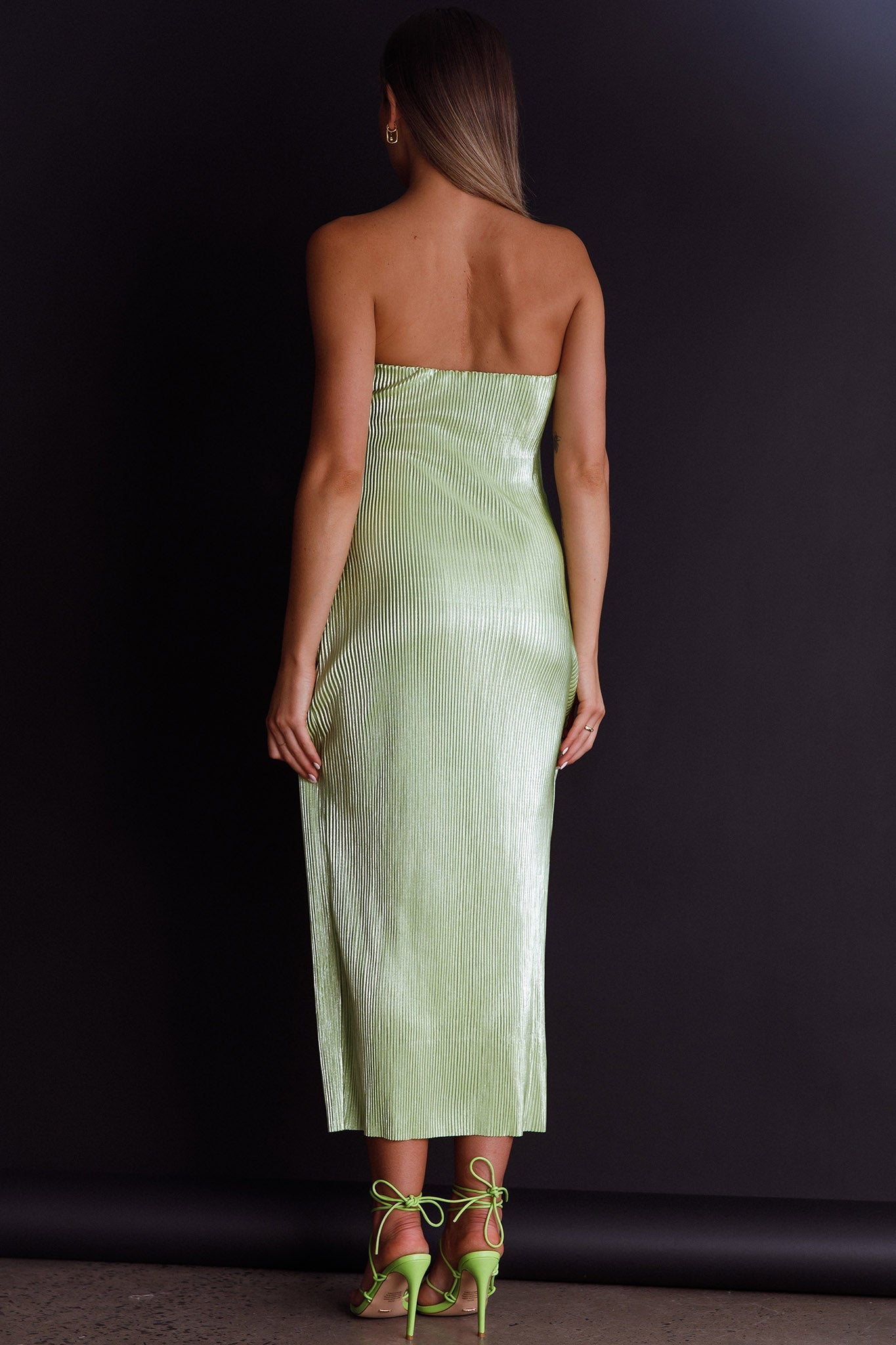 Shondra Accordion Pleat Tube Dress Lime by Selfie Leslie