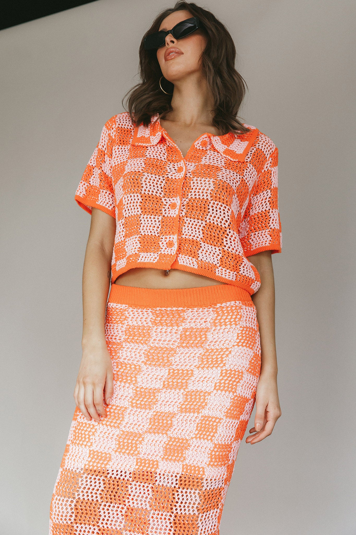 Byron Bay Crochet Buttoned Top Sunset by Selfie Leslie Australia