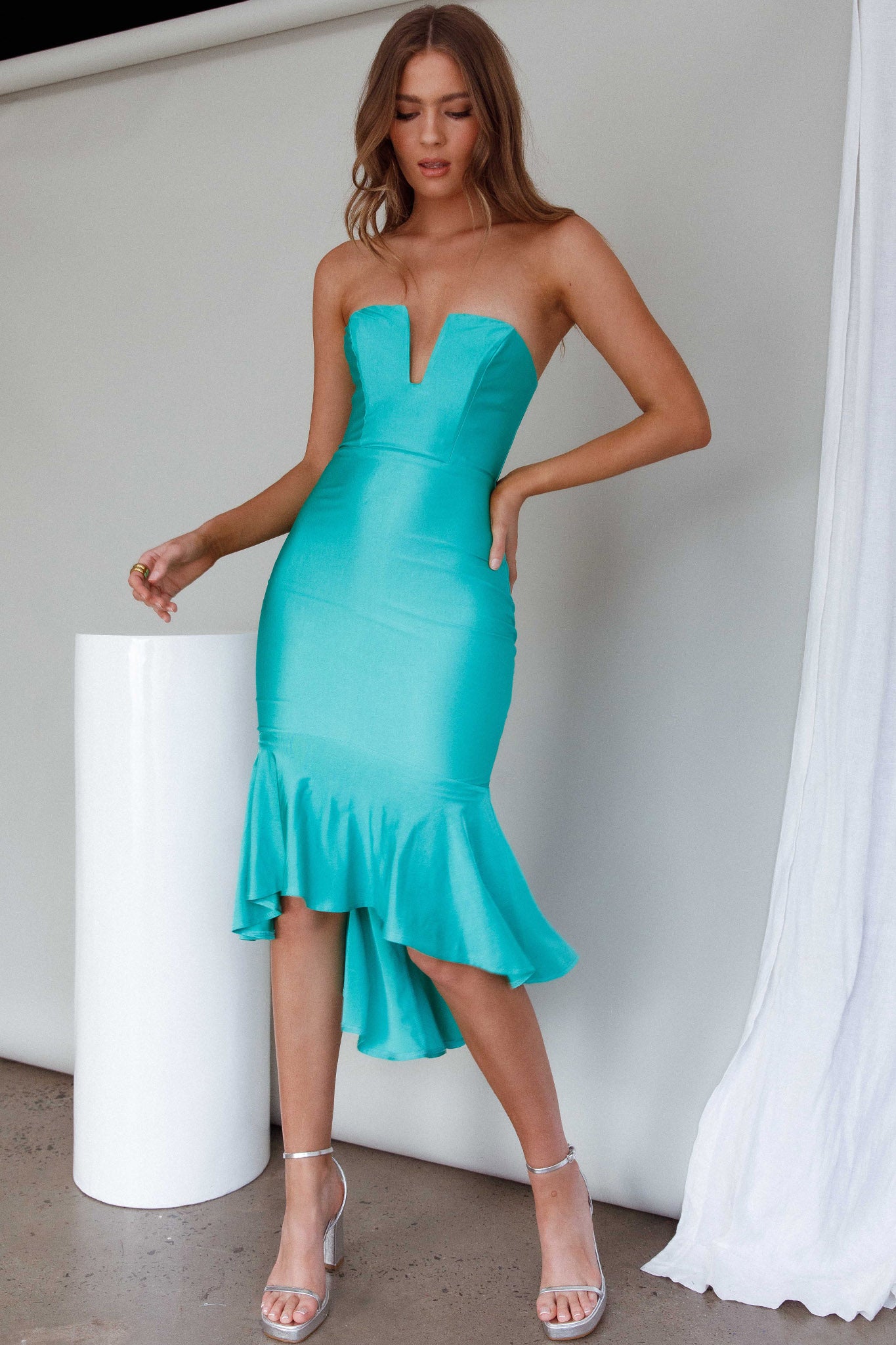 Ricci Flounce Hem Midi Dress Melon by Selfie Leslie Australia