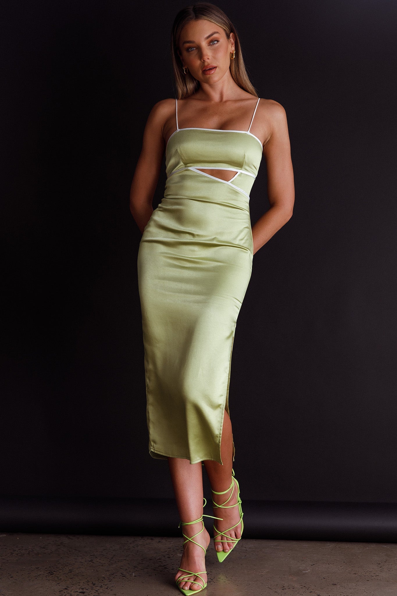 Laia Cut-Out Bodice Midi Dress Green by Selfie Leslie