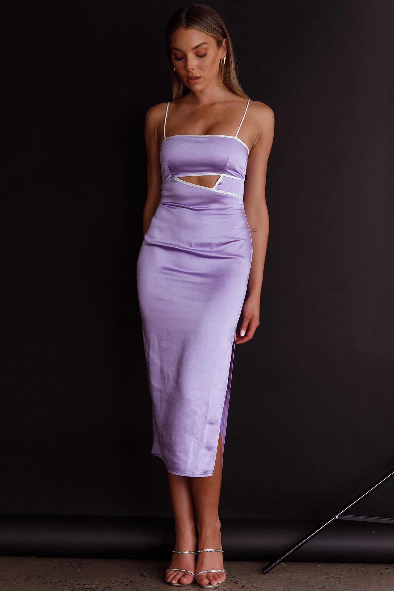 Laia Cut-Out Bodice Midi Dress Lilac by Selfie Leslie Australia