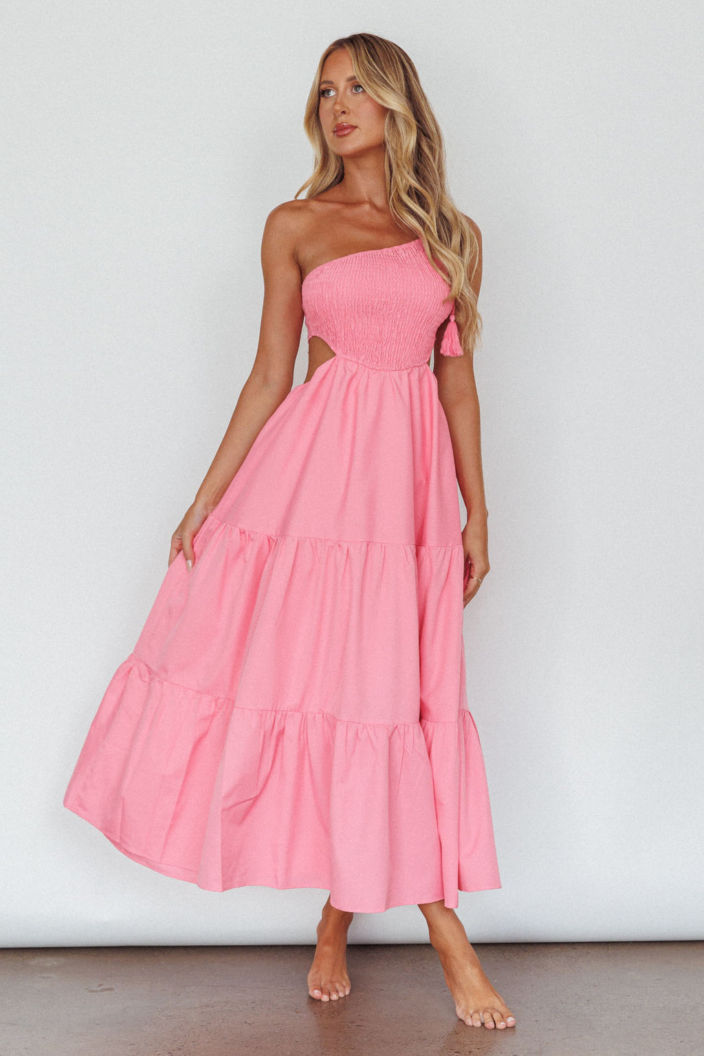 Tamzin Shirred Bodice Midi Dress Soft Pink by Selfie Leslie Australia