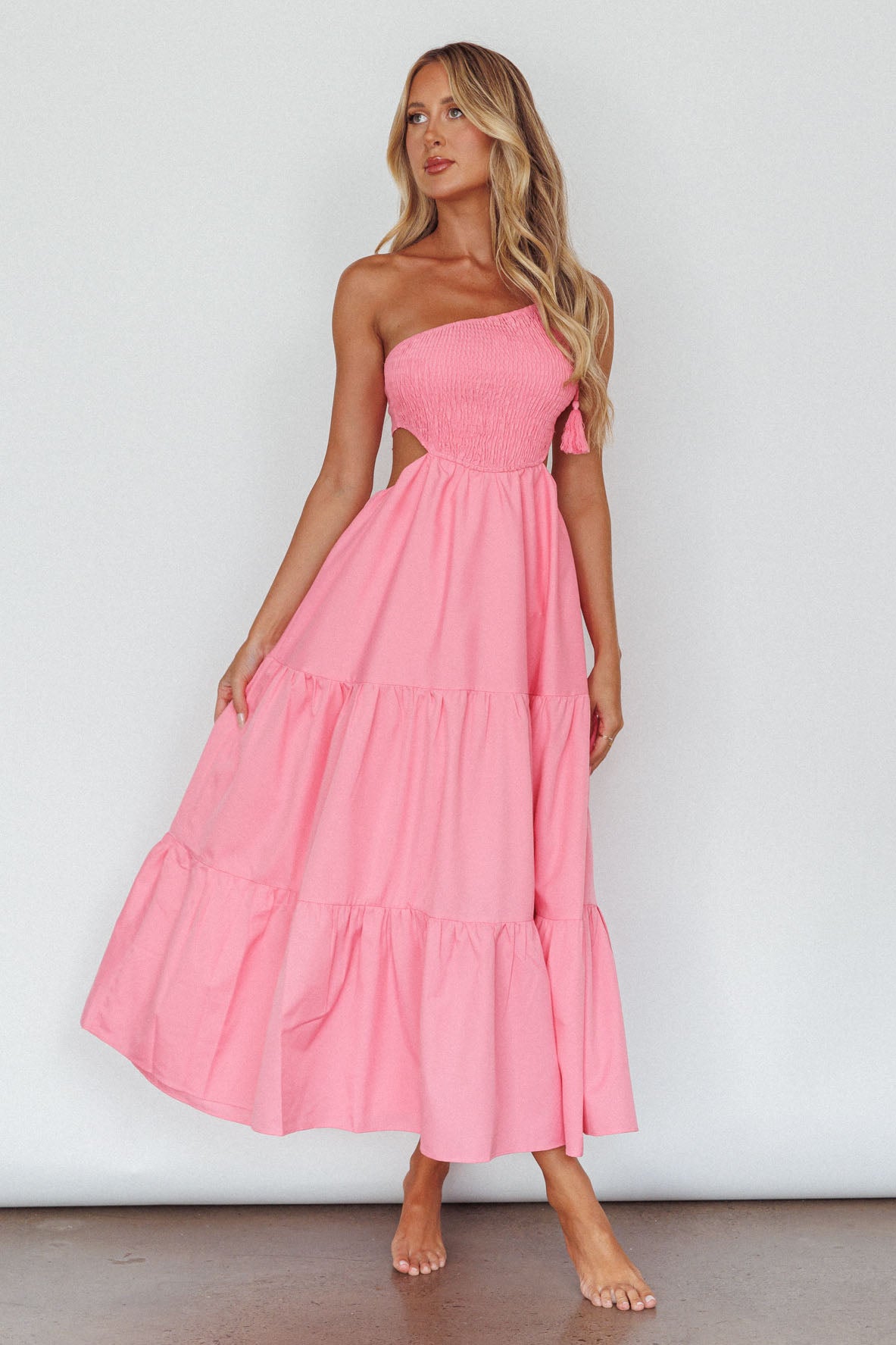 Tamzin Shirred Bodice Midi Dress Soft Pink by Selfie Leslie Australia