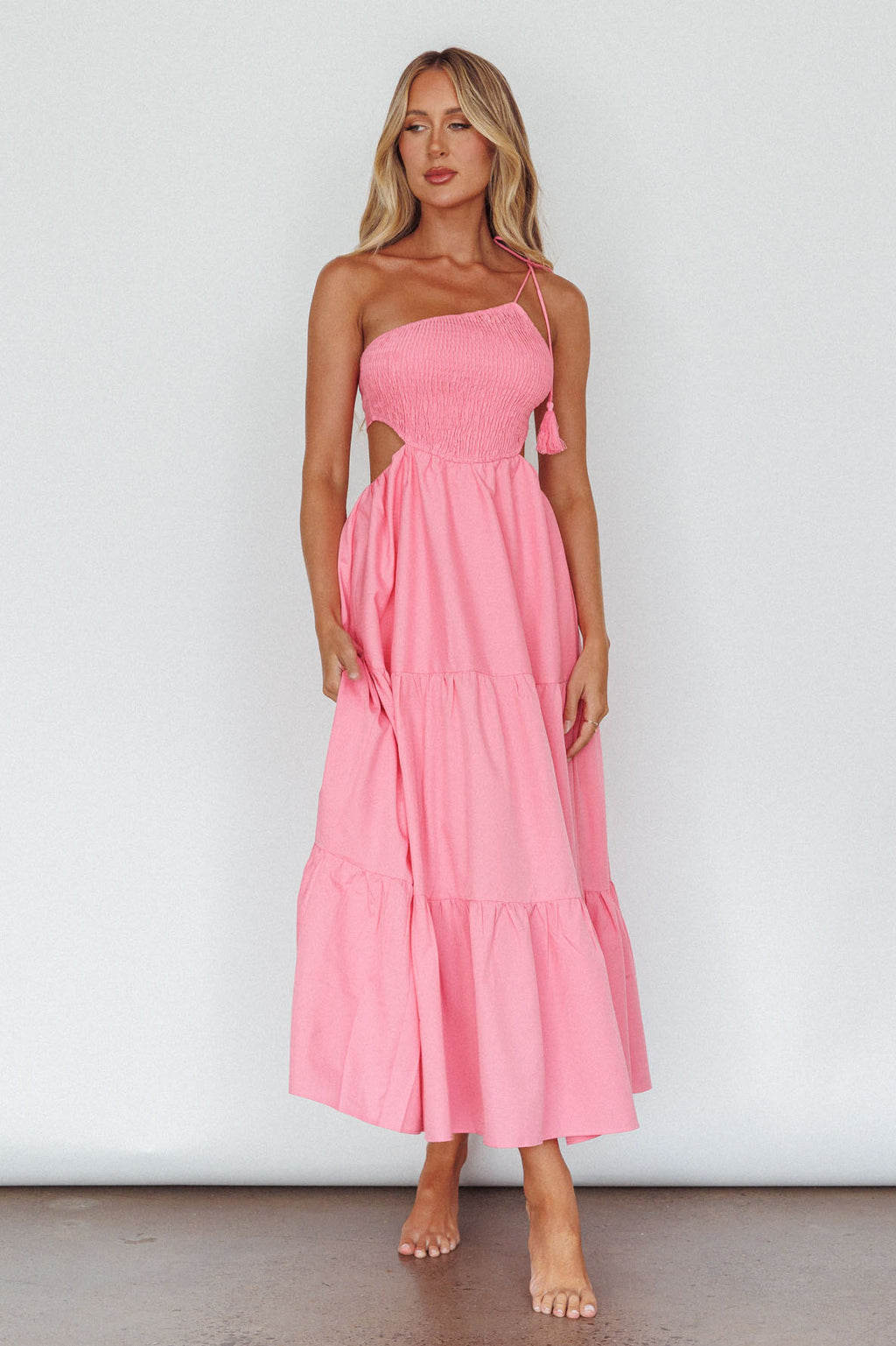 Tamzin Shirred Bodice Midi Dress Soft Pink by Selfie Leslie Australia