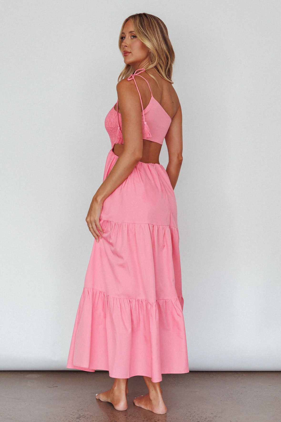Tamzin Shirred Bodice Midi Dress Soft Pink by Selfie Leslie Australia