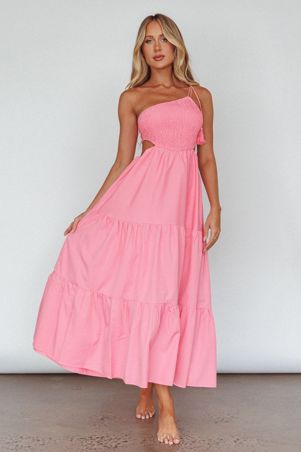 Tamzin Shirred Bodice Midi Dress Soft Pink by Selfie Leslie Australia