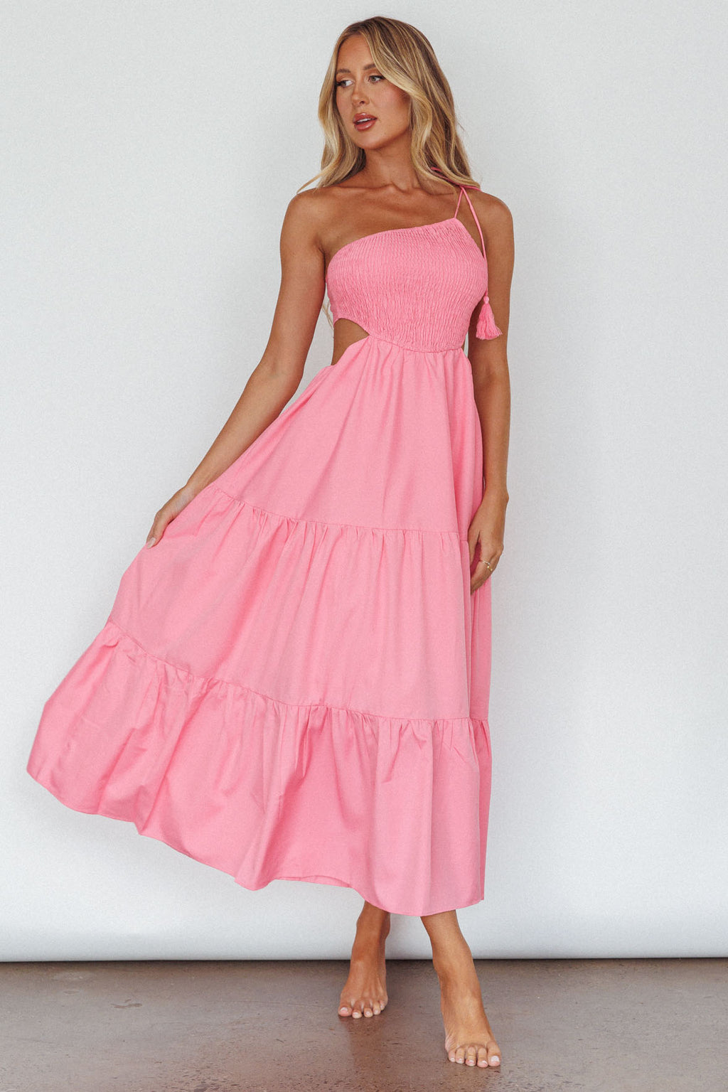 Tamzin Shirred Bodice Midi Dress Soft Pink by Selfie Leslie Australia
