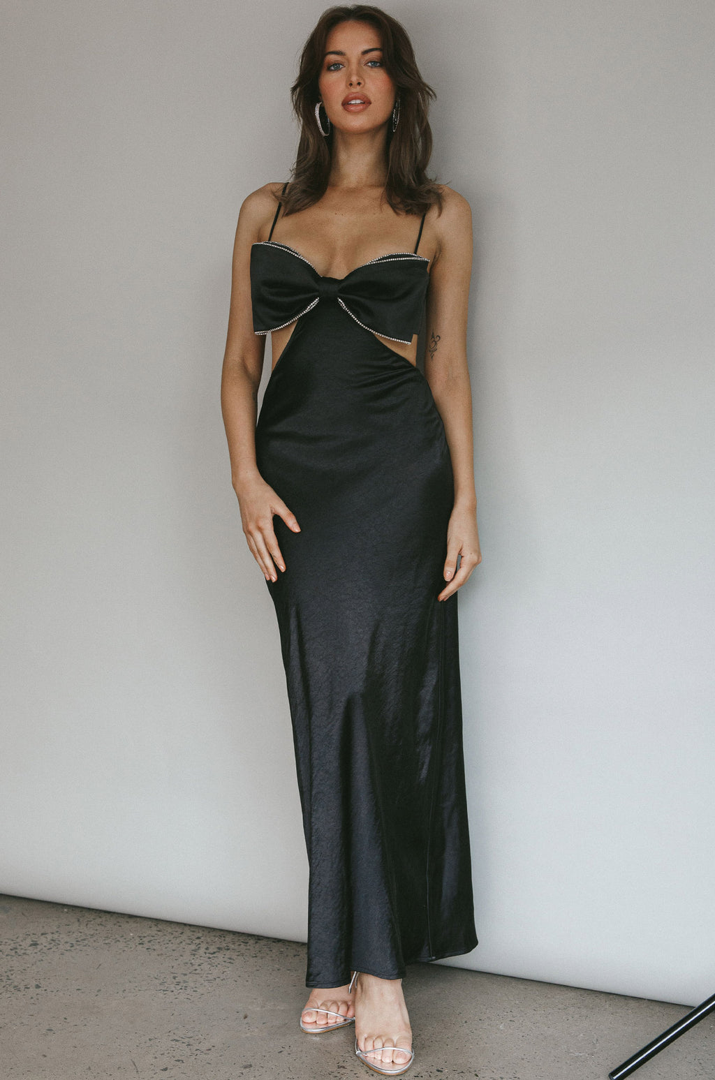 Aurelia Diamante Bow Maxi Dress Black by Selfie Leslie Australia