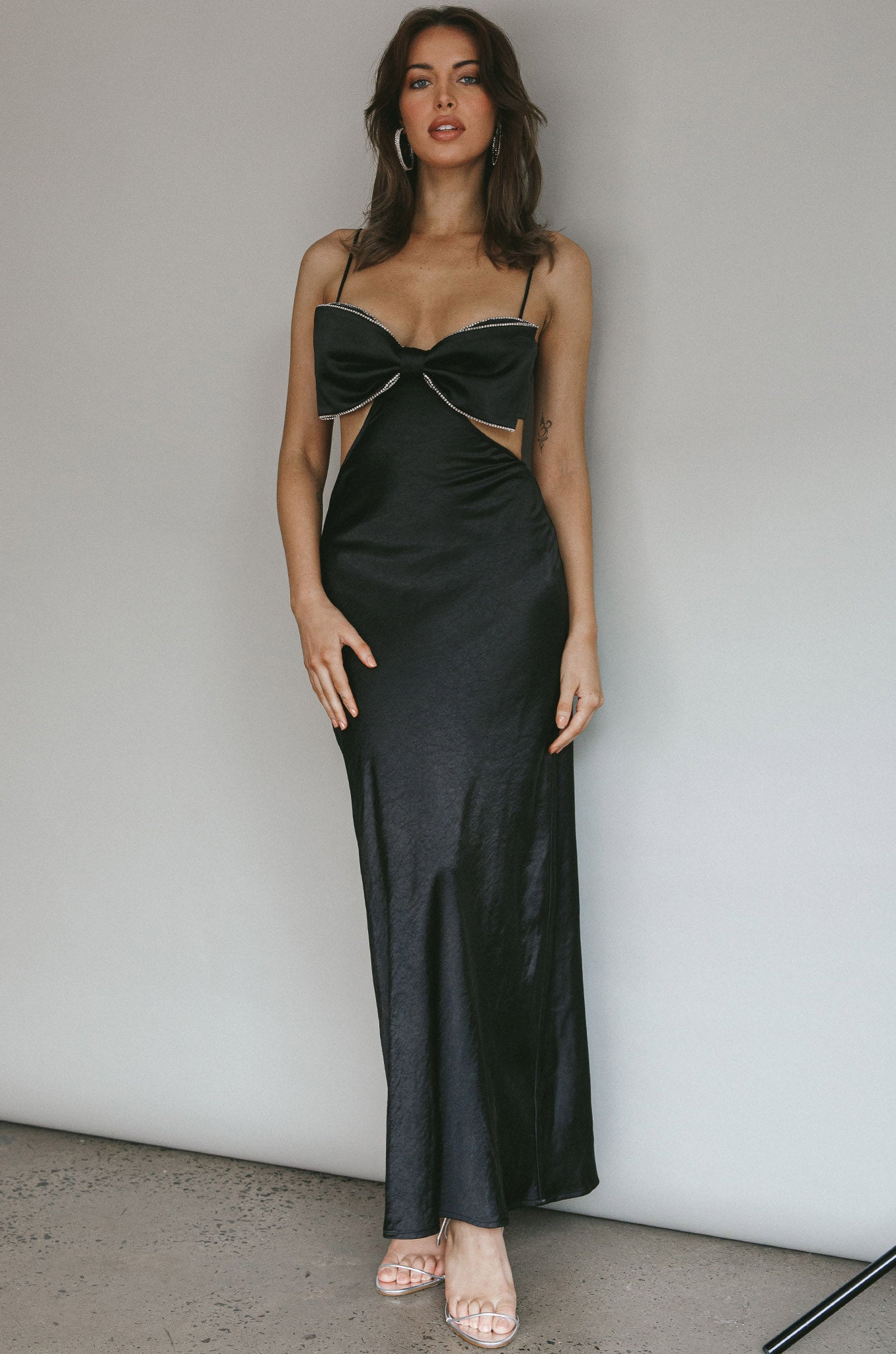 Aurelia Diamante Bow Maxi Dress Black by Selfie Leslie Australia