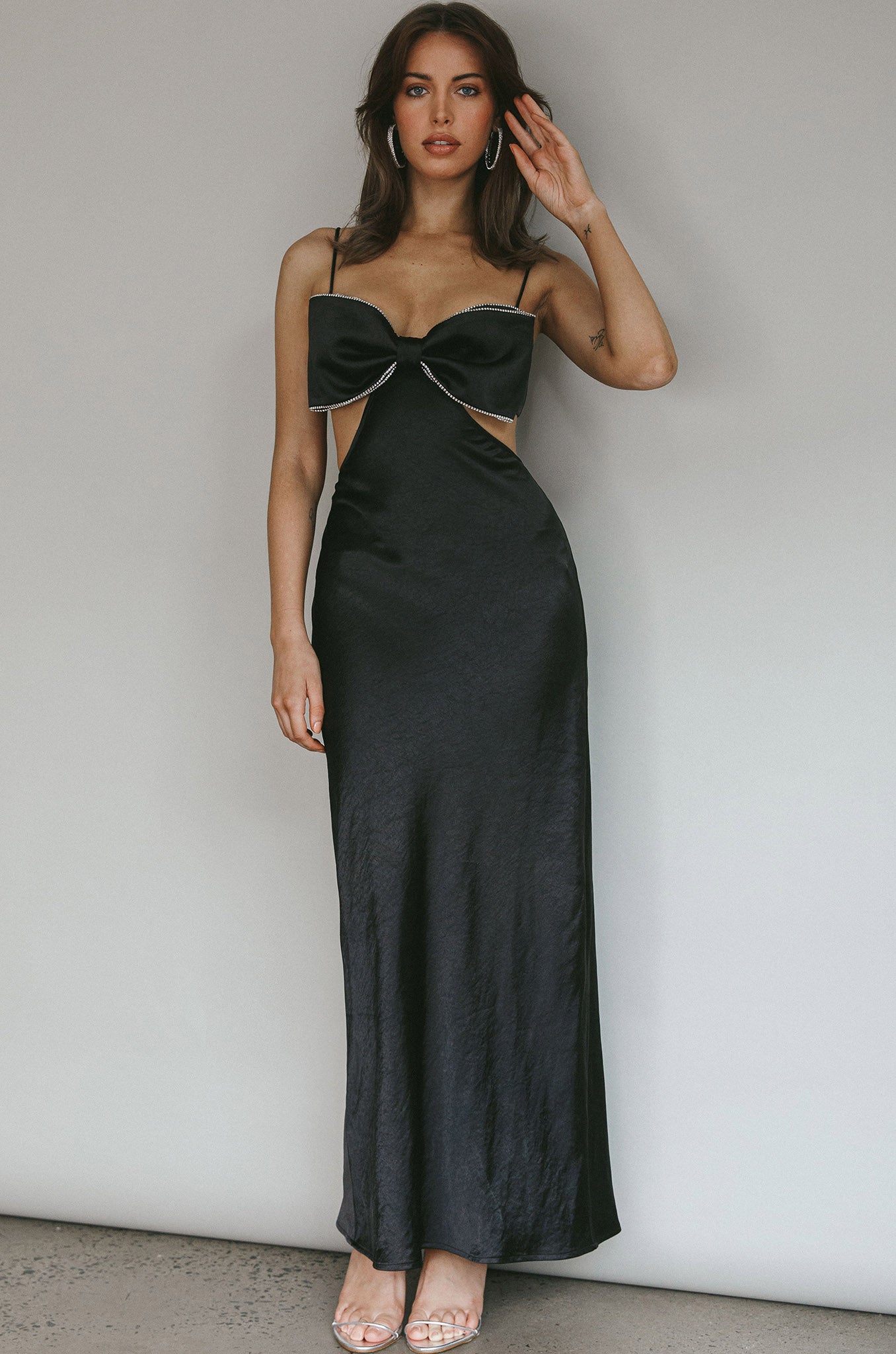 Aurelia Diamante Bow Maxi Dress Black by Selfie Leslie Australia