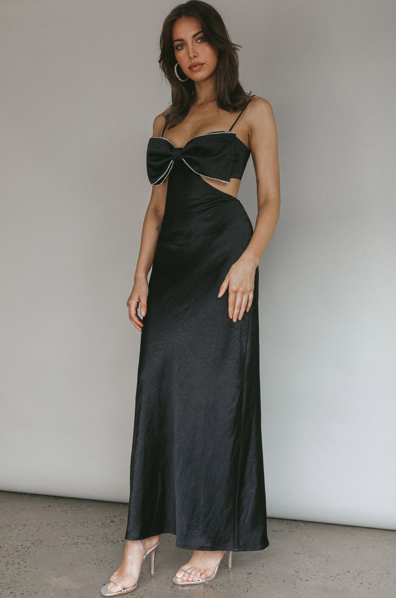 Aurelia Diamante Bow Maxi Dress Black by Selfie Leslie Australia