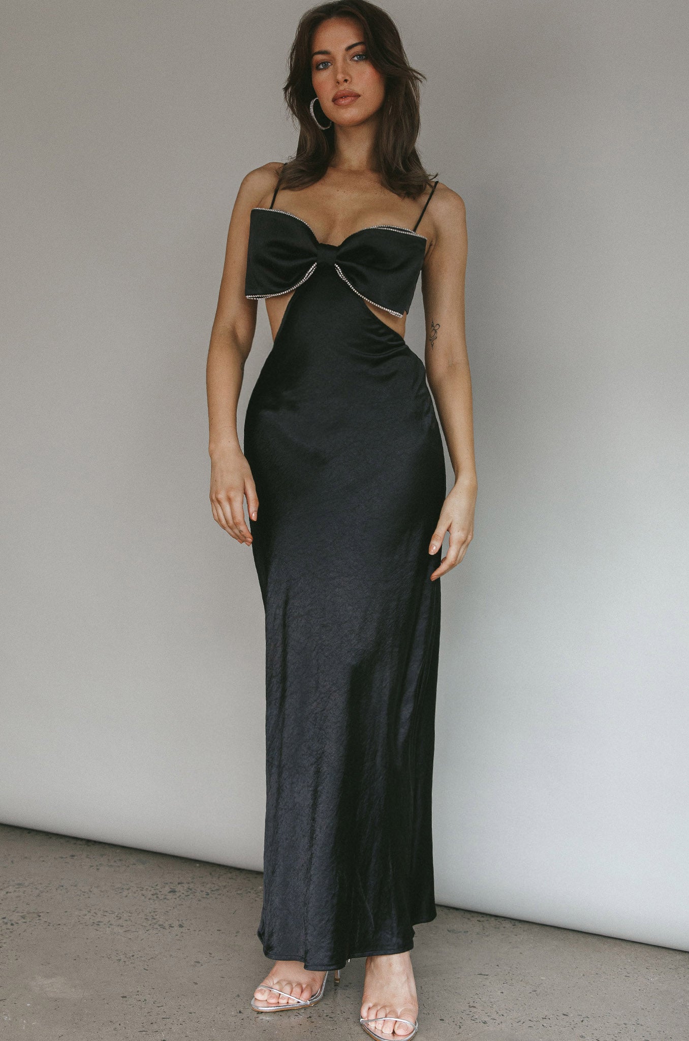 Aurelia Diamante Bow Maxi Dress Black by Selfie Leslie Australia