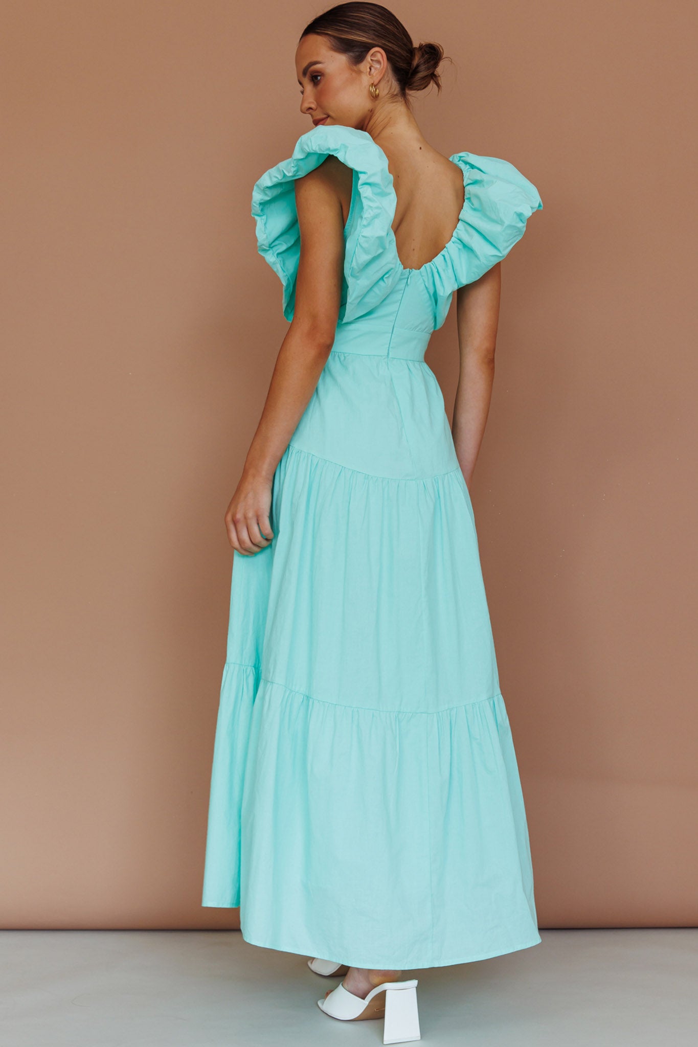 Kahlo Puffed Ruffle Neckline Maxi Dress Mint by Selfie Leslie Australia