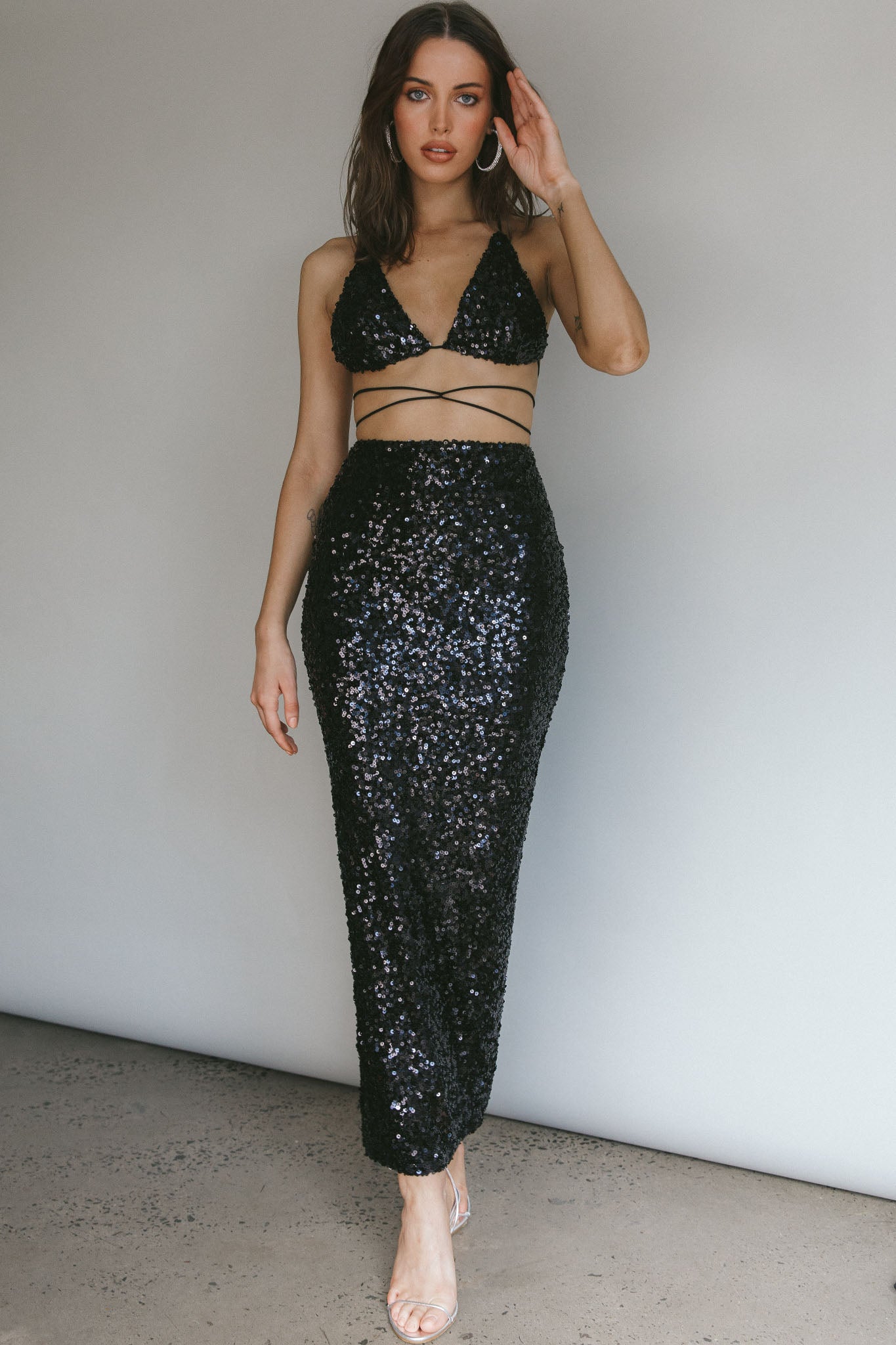 Zefa Sequin Midi Skirt Black by Selfie Leslie Australia