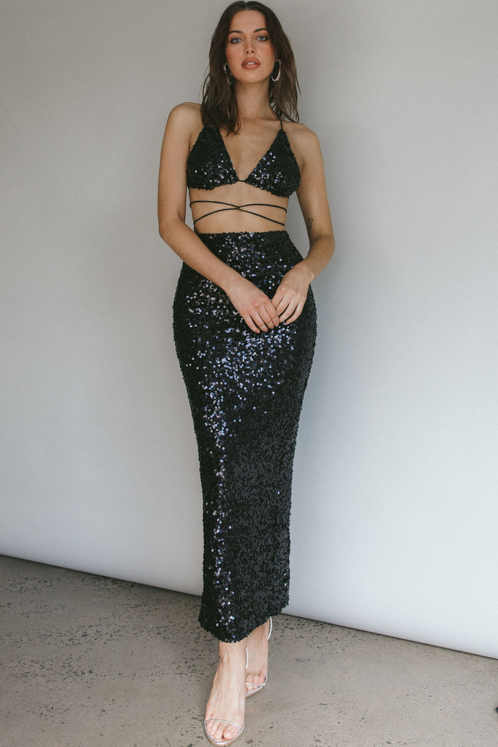 Zefa Sequin Midi Skirt Black by Selfie Leslie Australia