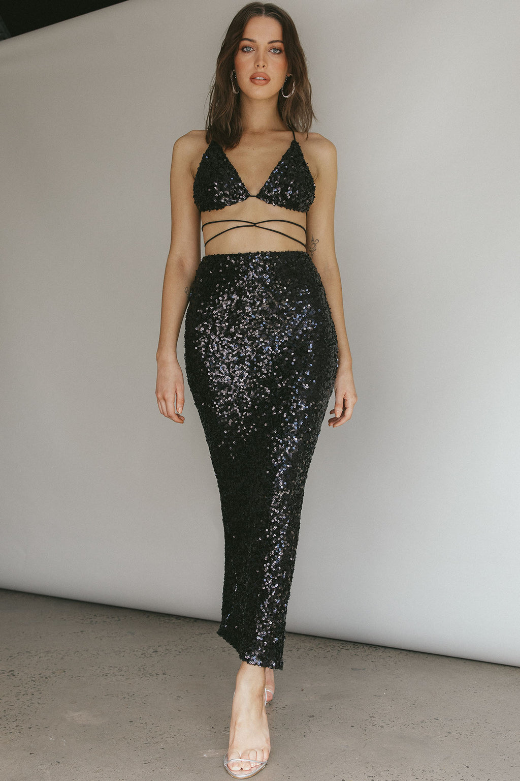 Zefa Sequin Midi Skirt Black by Selfie Leslie Australia
