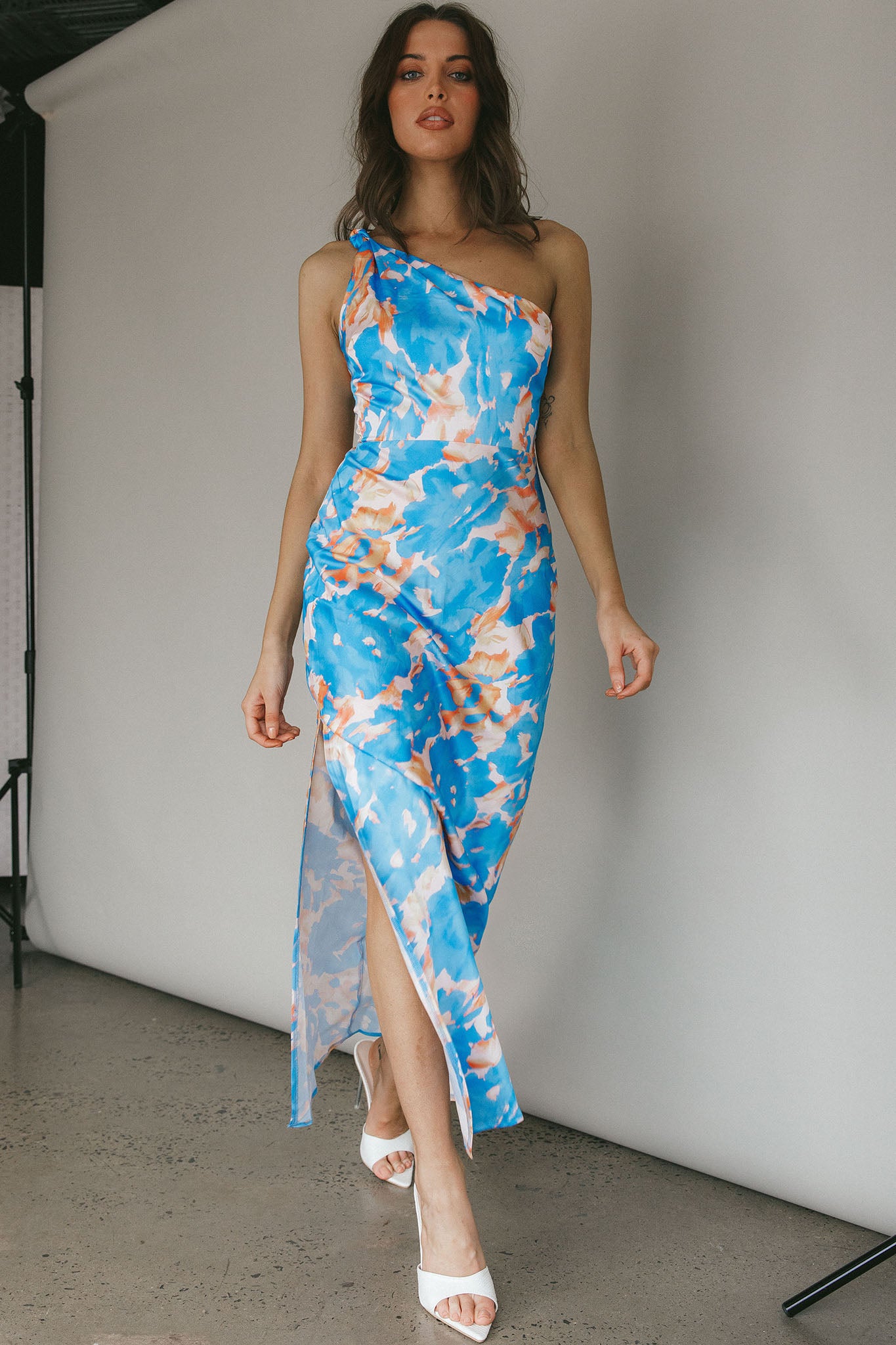 Portland One-Shoulder Maxi Dress Floral Blue by Selfie Leslie Australia