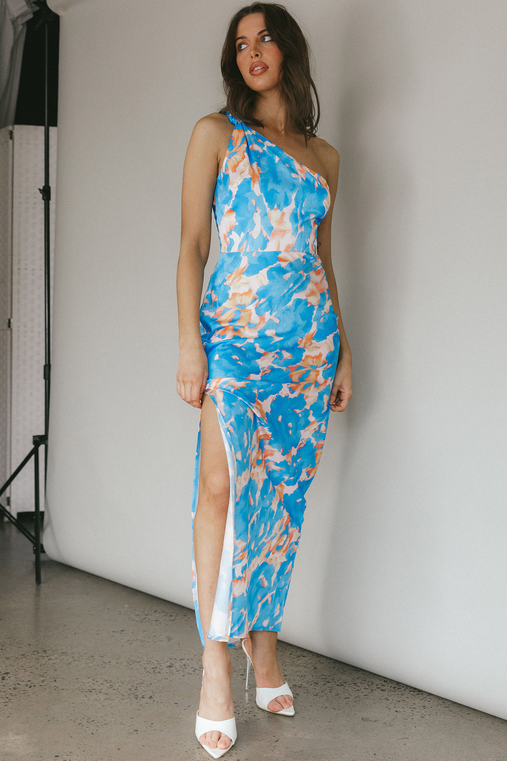 Portland One-Shoulder Maxi Dress Floral Blue by Selfie Leslie Australia