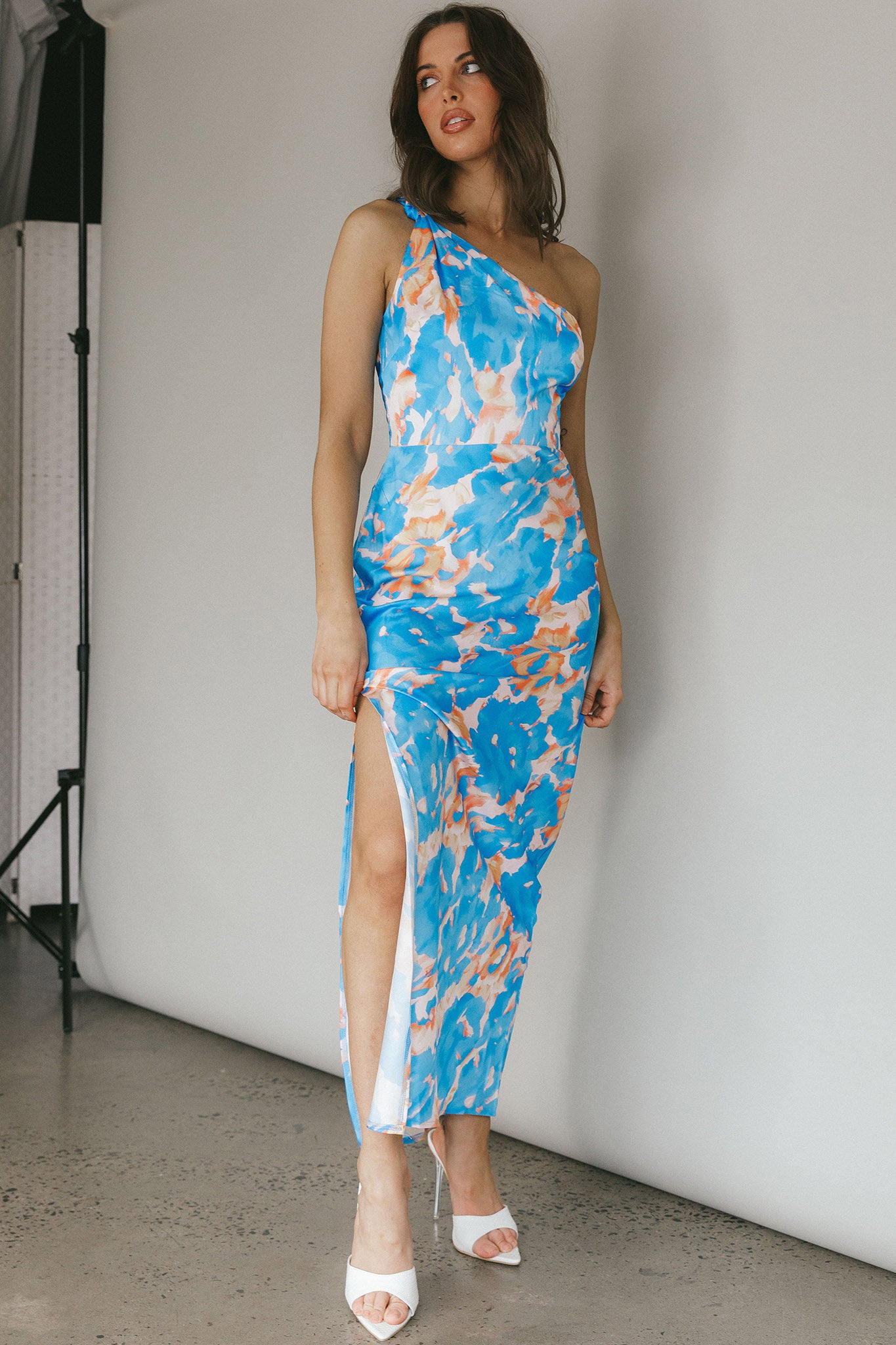 Portland One-Shoulder Maxi Dress Floral Blue by Selfie Leslie Australia