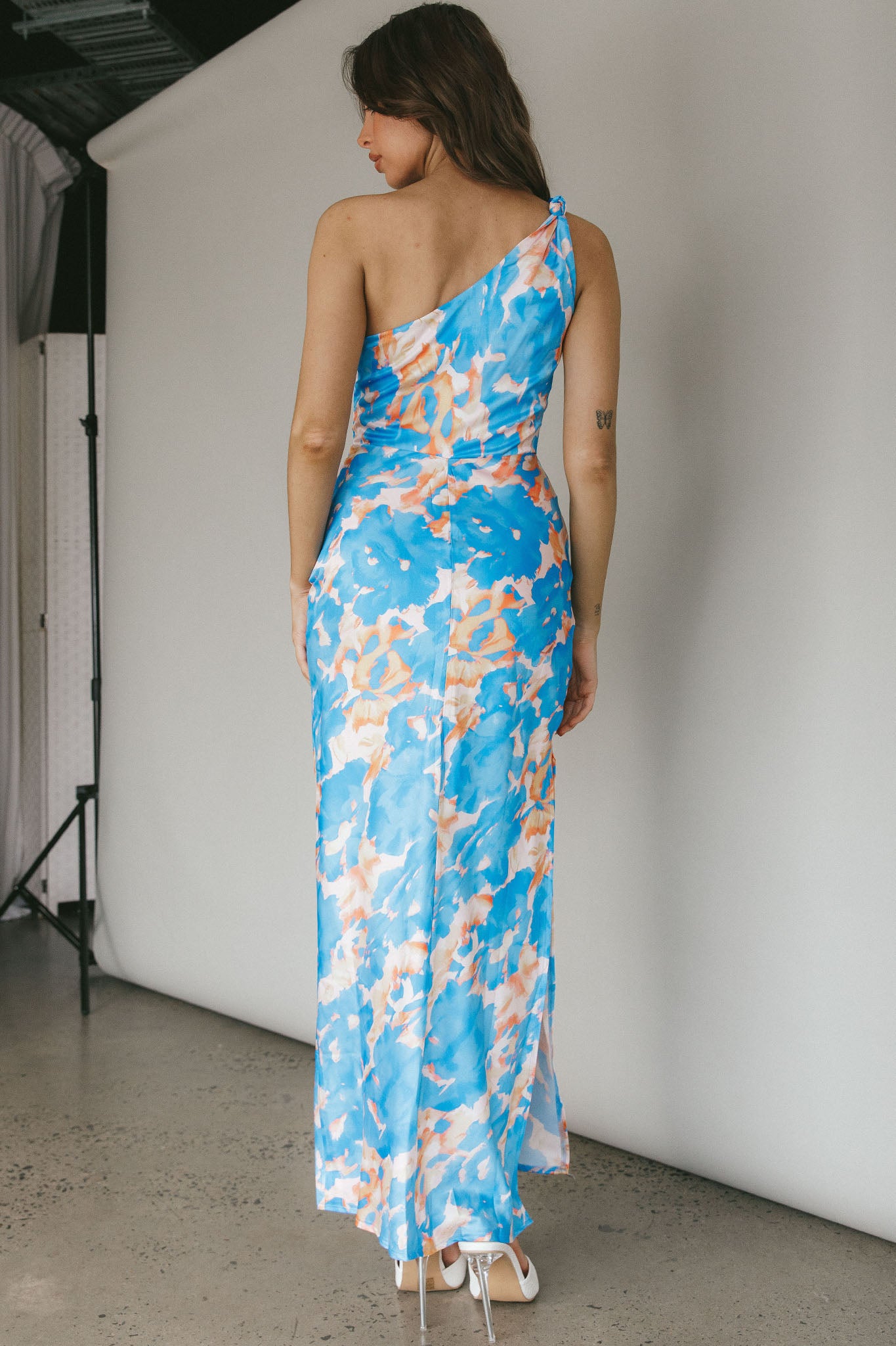 Portland One-Shoulder Maxi Dress Floral Blue by Selfie Leslie Australia