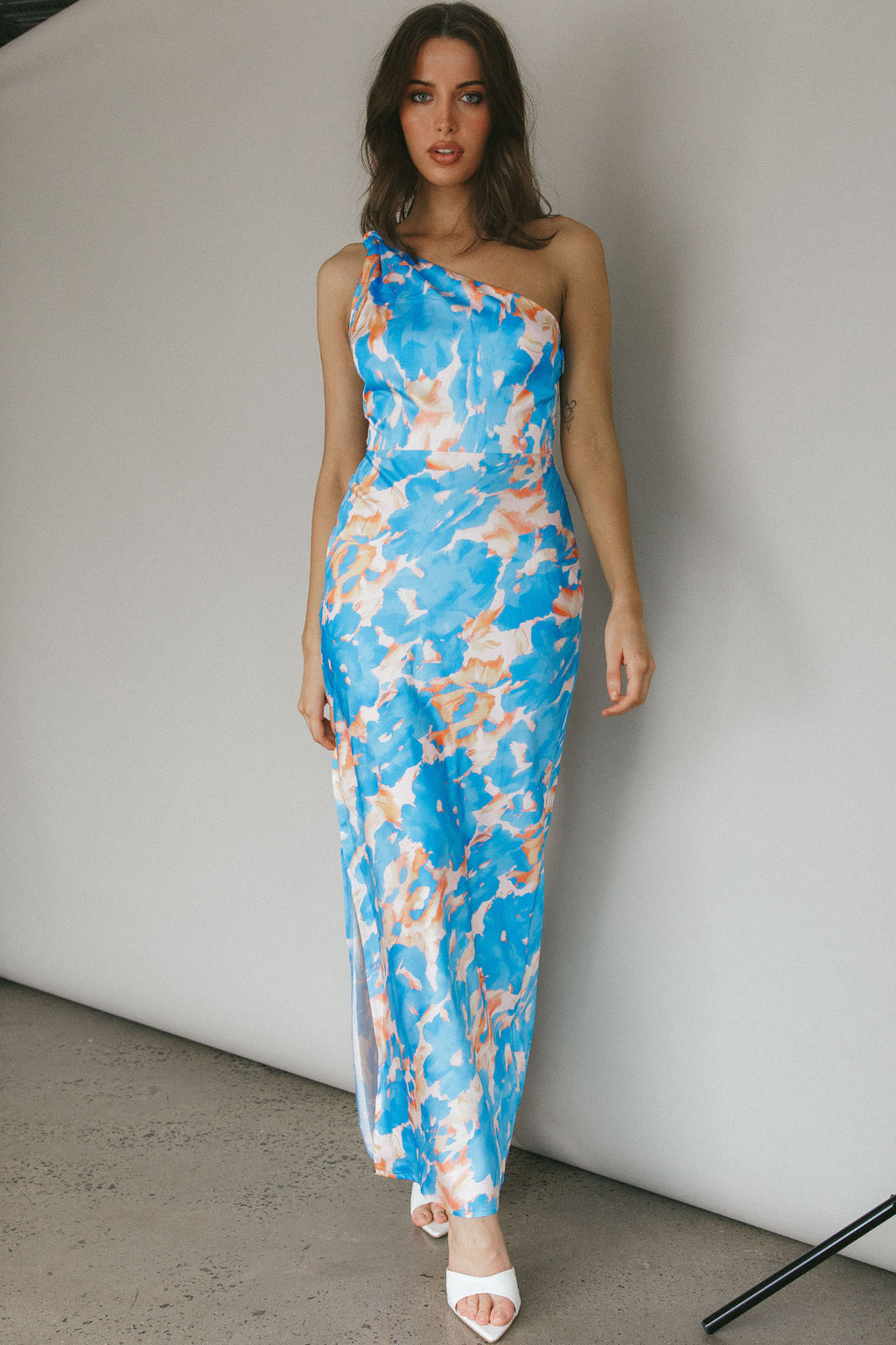Portland One-Shoulder Maxi Dress Floral Blue by Selfie Leslie Australia