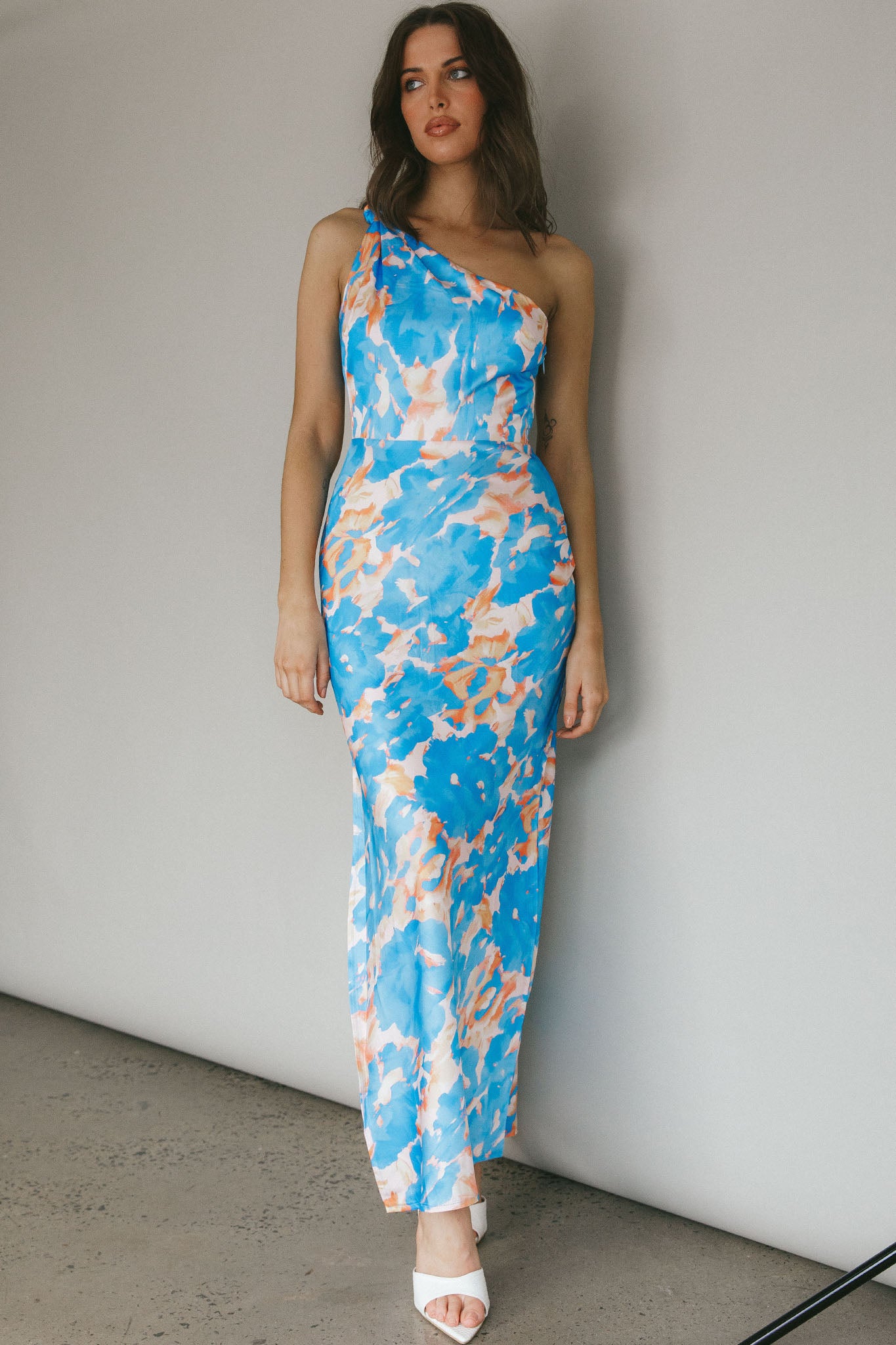 Portland One-Shoulder Maxi Dress Floral Blue by Selfie Leslie Australia