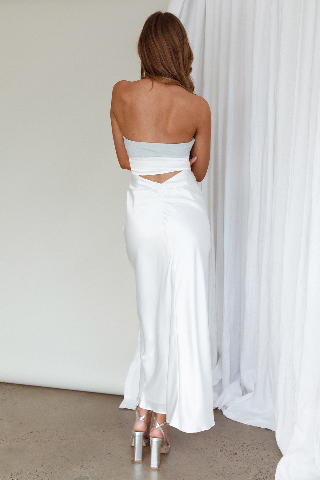 L'Amore Cut-Out Bodice Midi Dress Silver/White by Selfie Leslie Australia