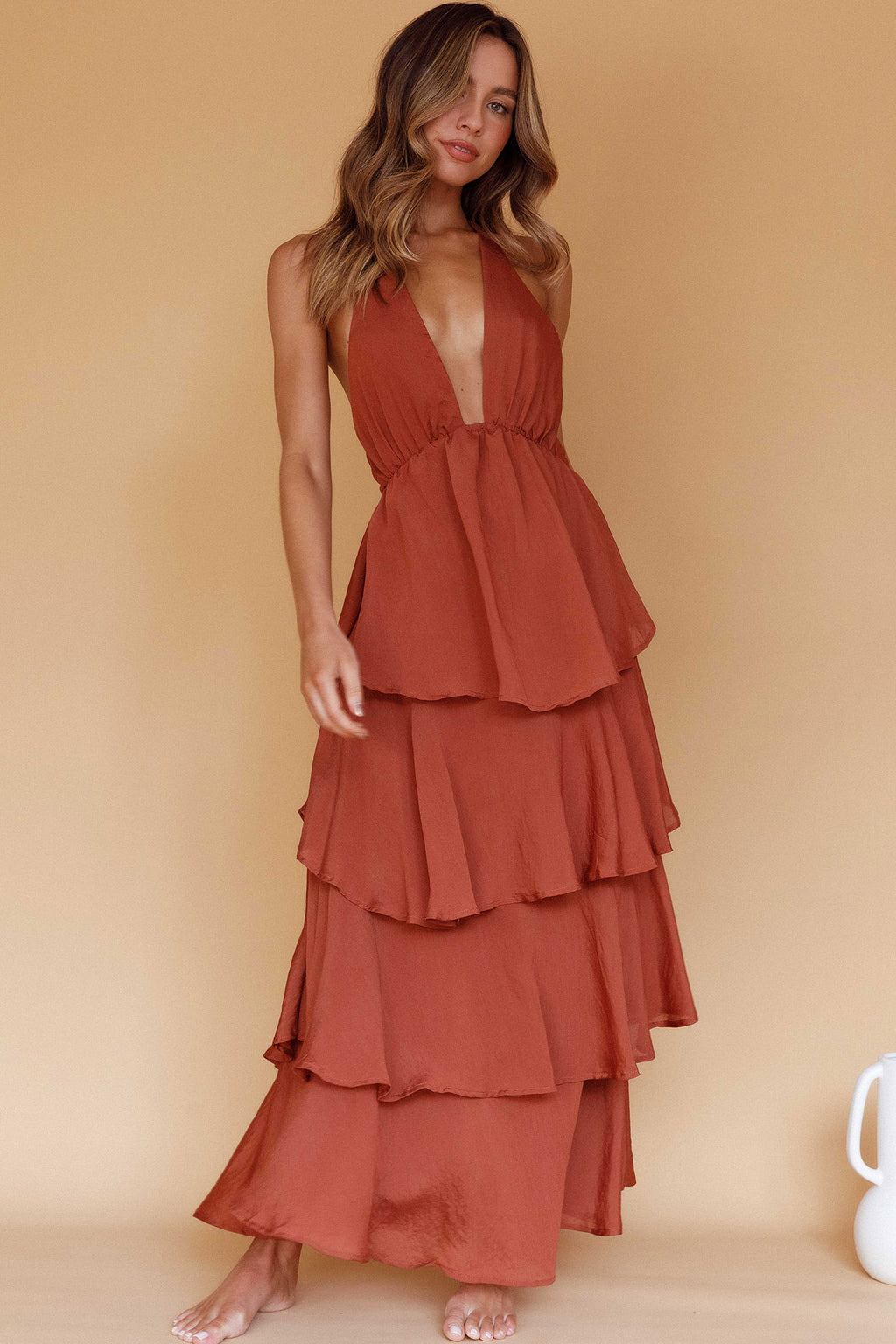 Catalina Tiered Ruffle Maxi Dress Cocoa by Selfie Leslie Australia