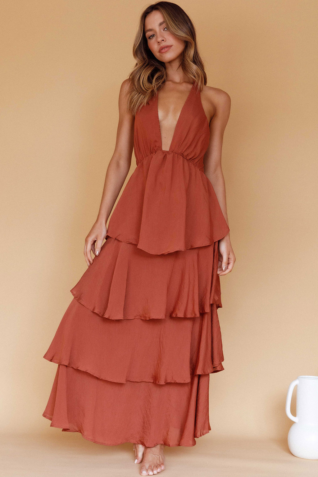 Catalina Tiered Ruffle Maxi Dress Cocoa by Selfie Leslie Australia