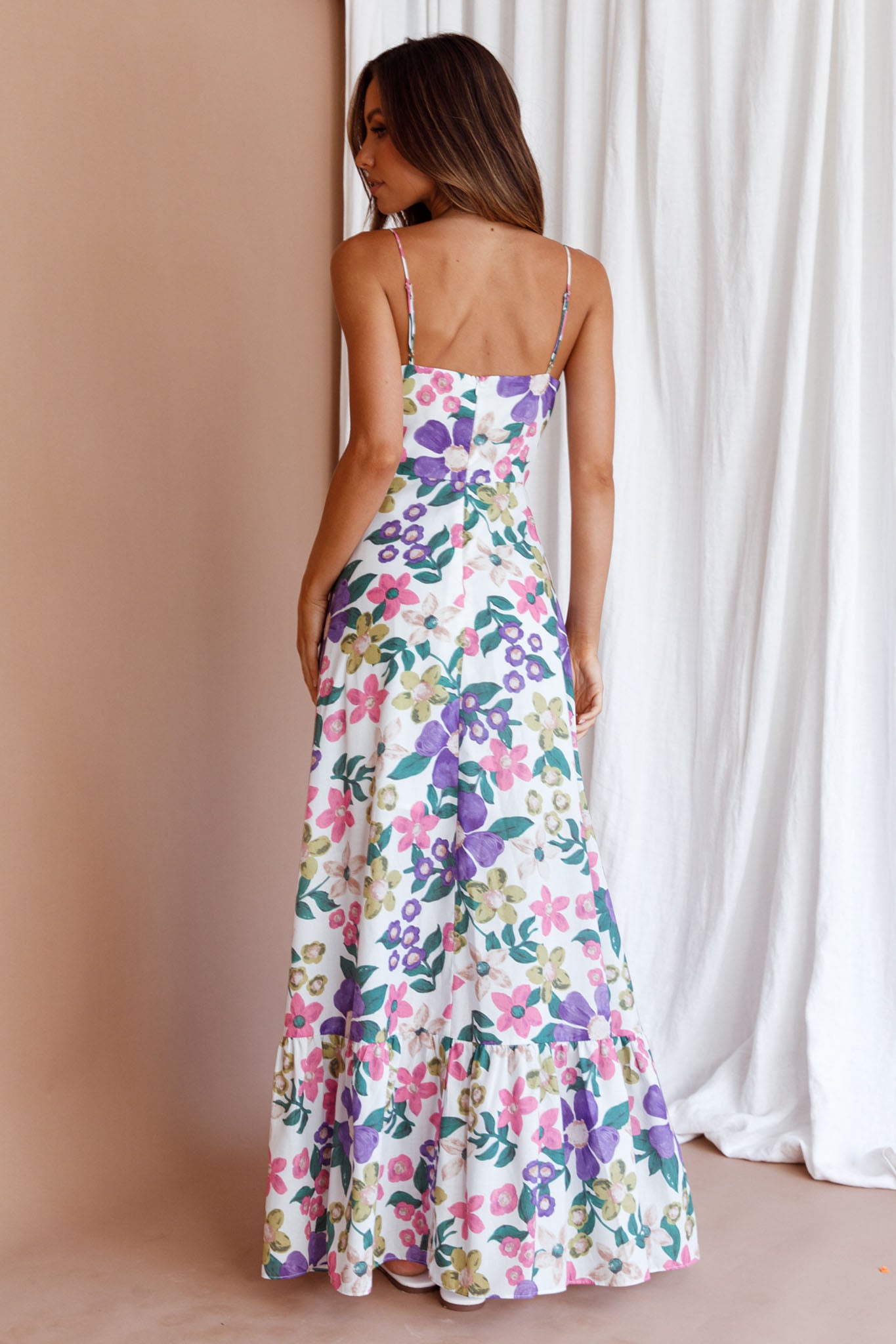 Beachside Flounce Hem Maxi Dress White Floral by Selfie Leslie Australia