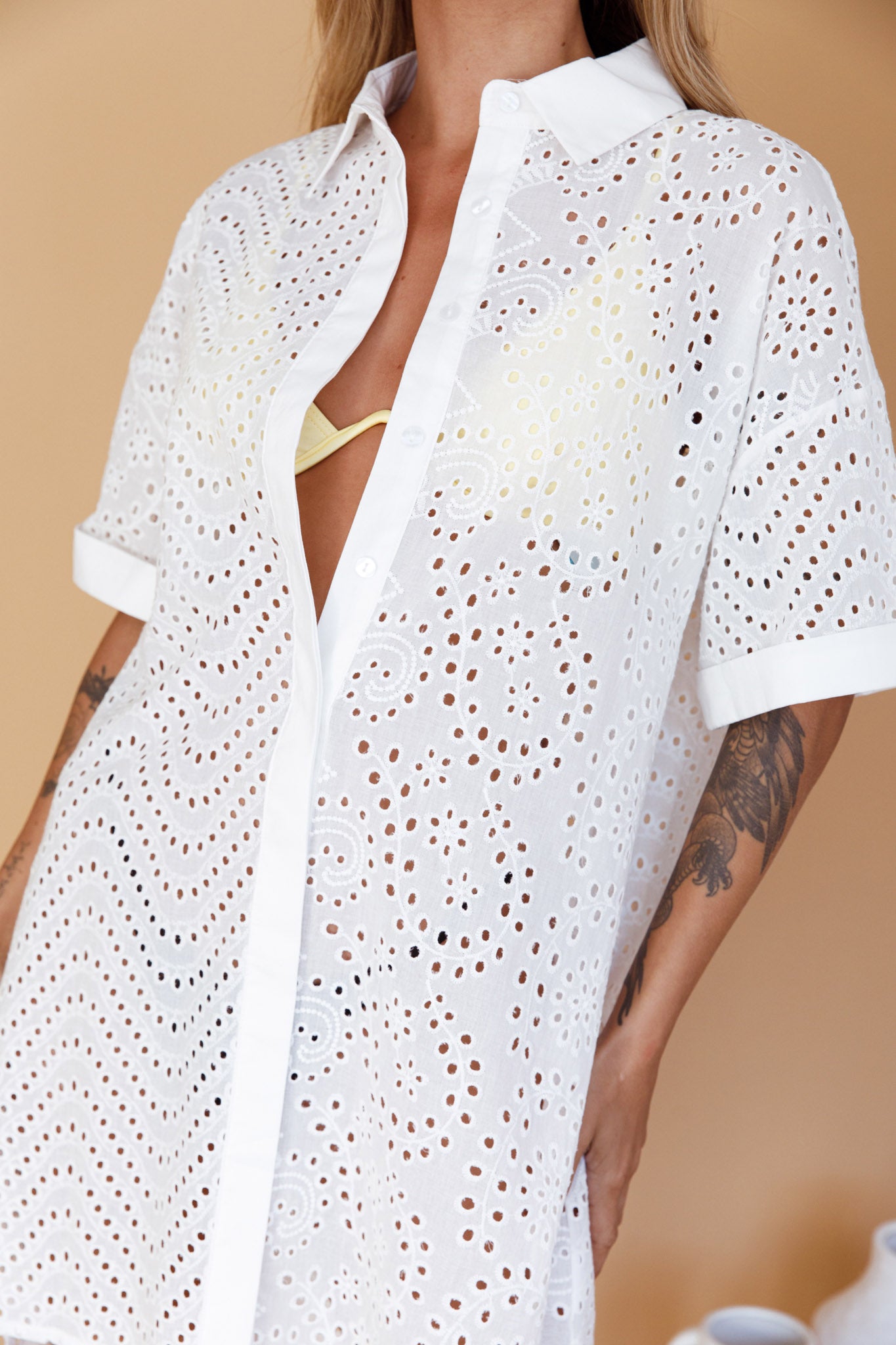 Noosa Eyelet Shirt Dress White by Selfie Leslie Australia
