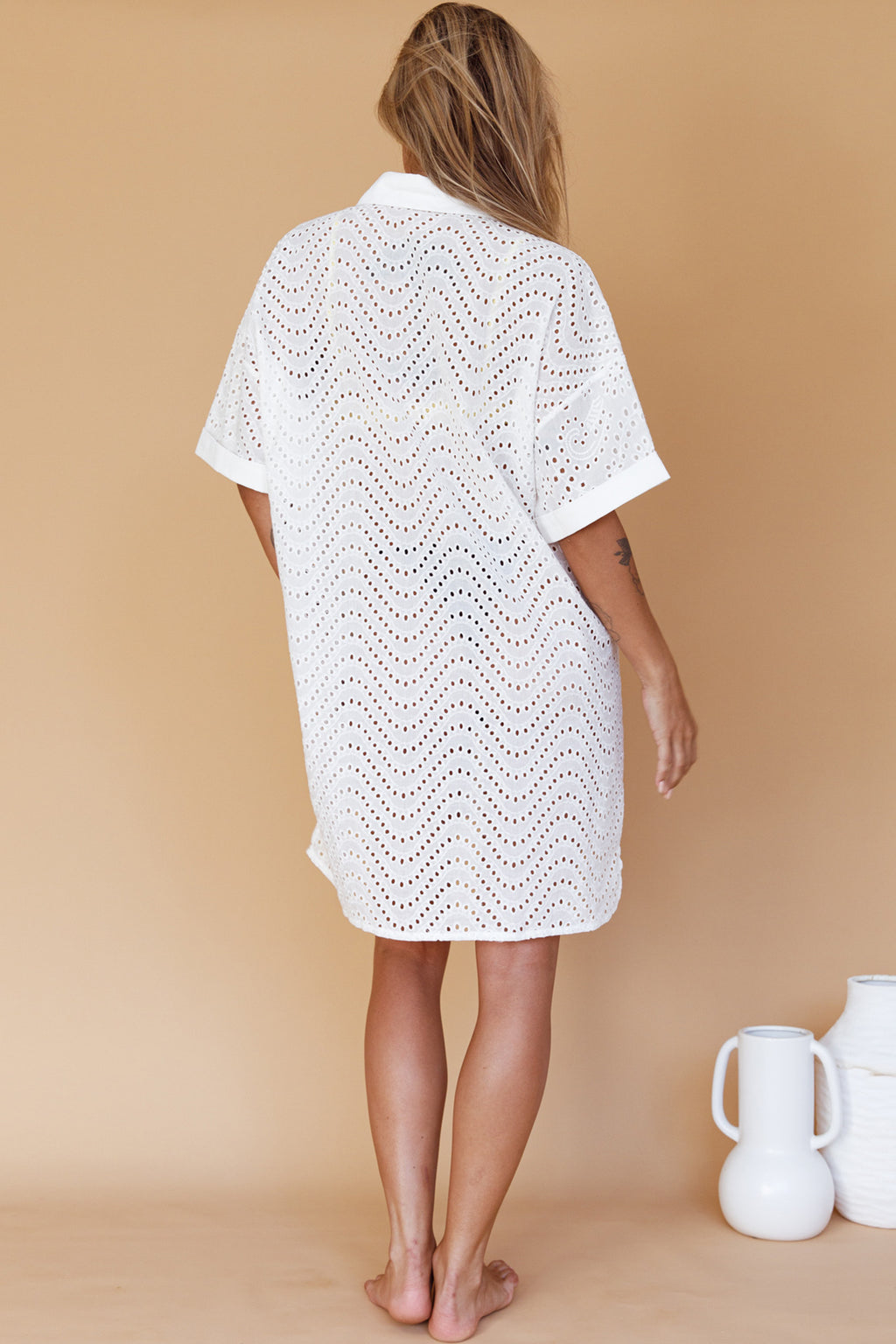 Noosa Eyelet Shirt Dress White by Selfie Leslie Australia
