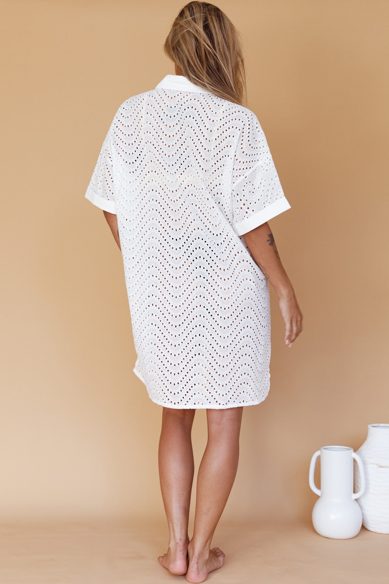 Noosa Eyelet Shirt Dress White by Selfie Leslie Australia