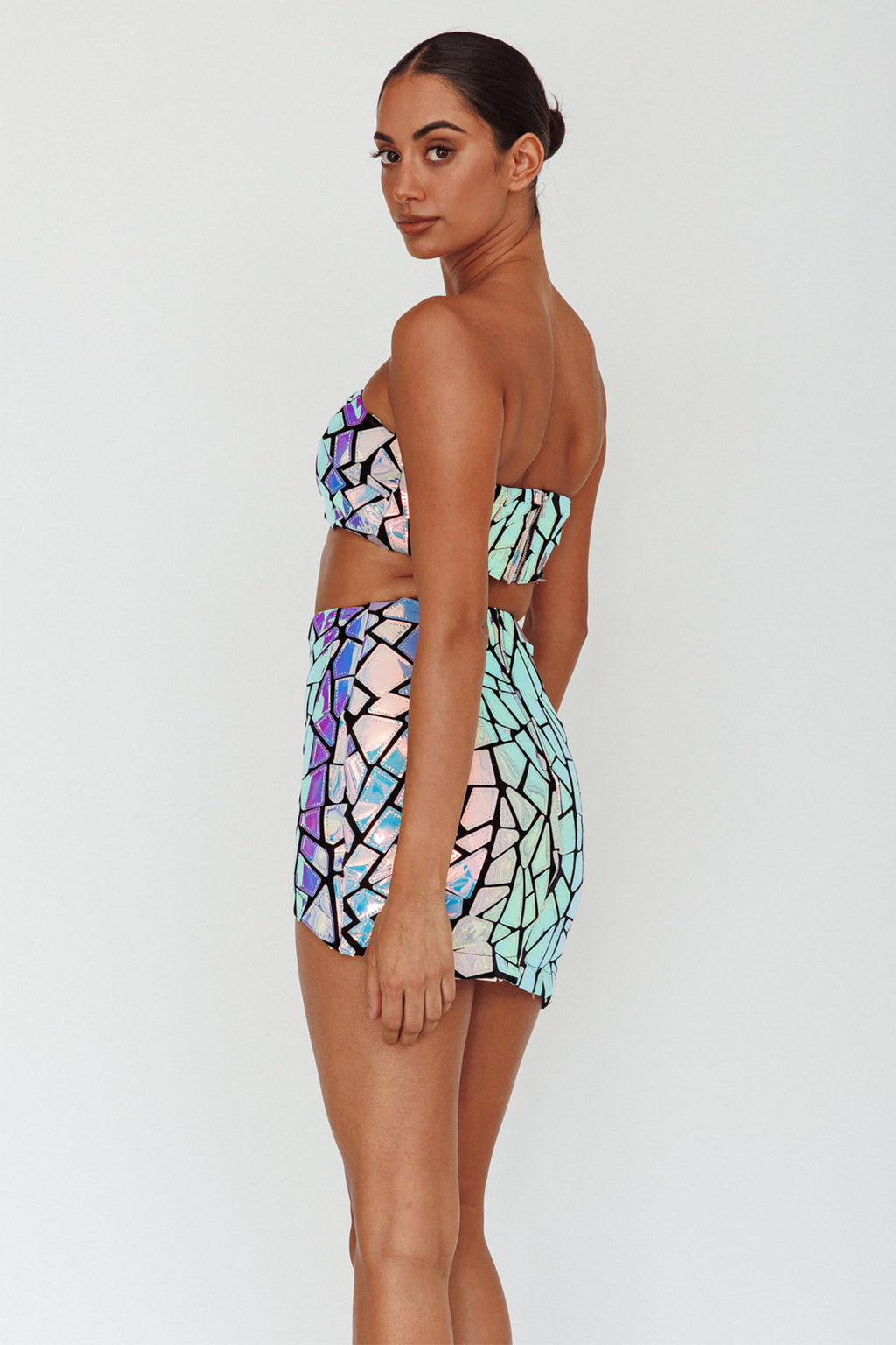 El Camino Mosaic Mini Skirt Silver by Selfie Leslie Australia