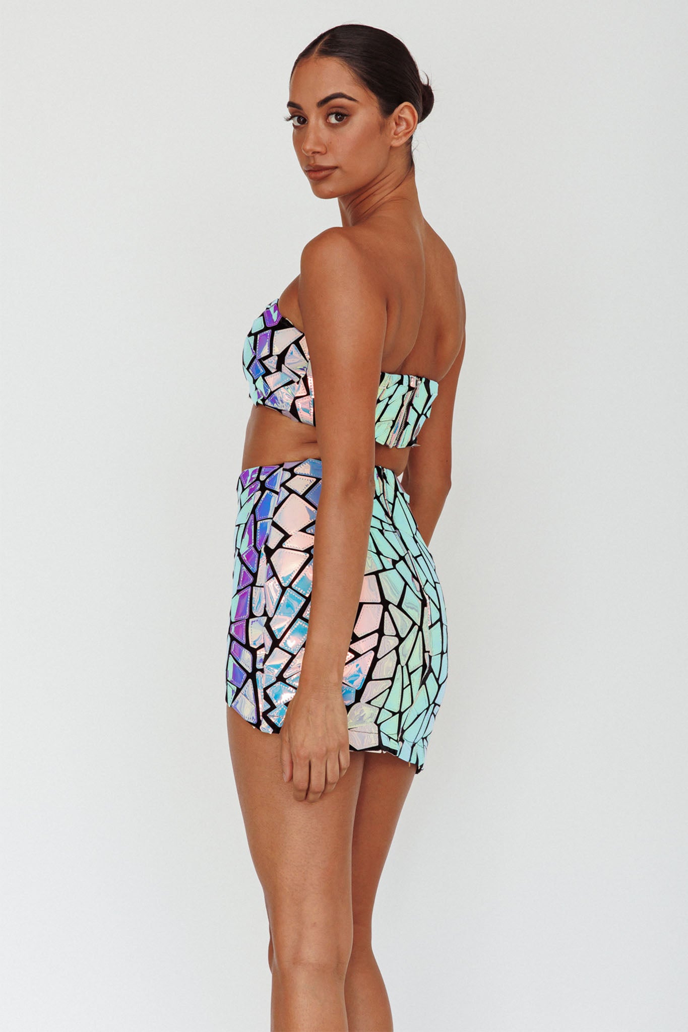 El Camino Mosaic Mini Skirt Silver by Selfie Leslie Australia