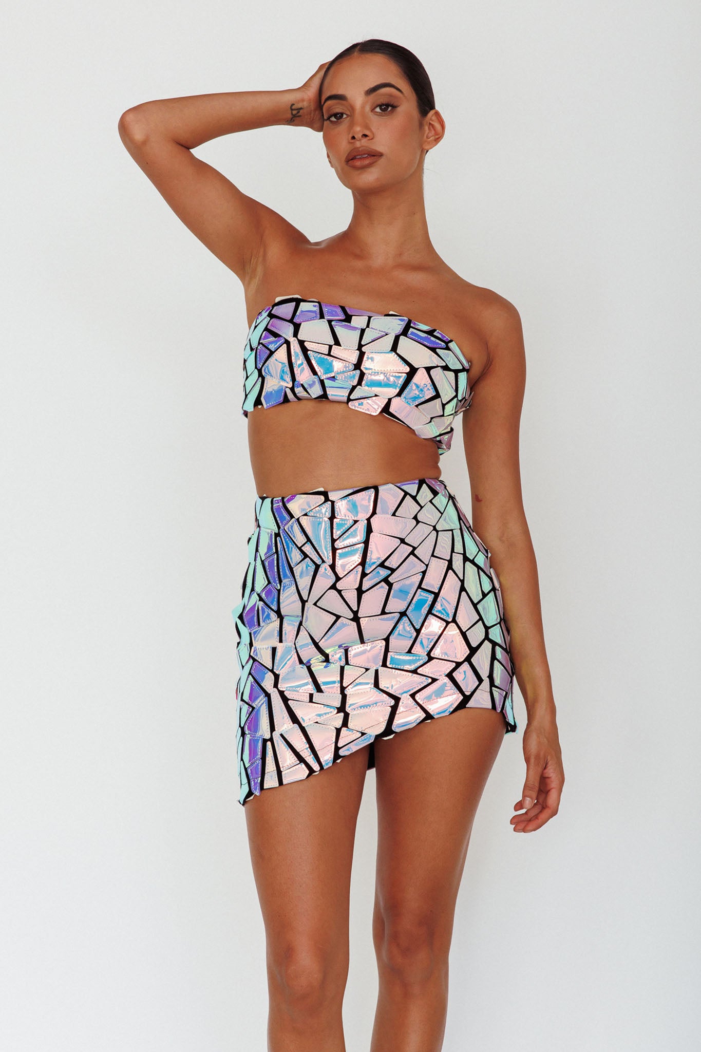 El Camino Mosaic Mini Skirt Silver by Selfie Leslie Australia