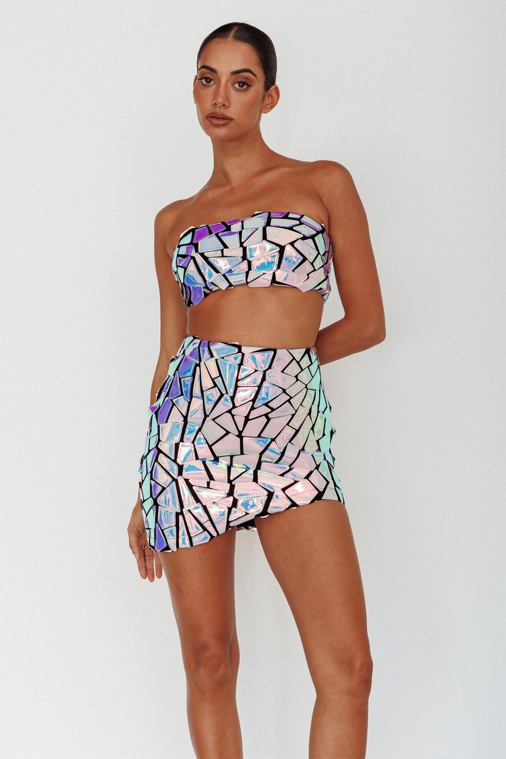 El Camino Mosaic Mini Skirt Silver by Selfie Leslie Australia
