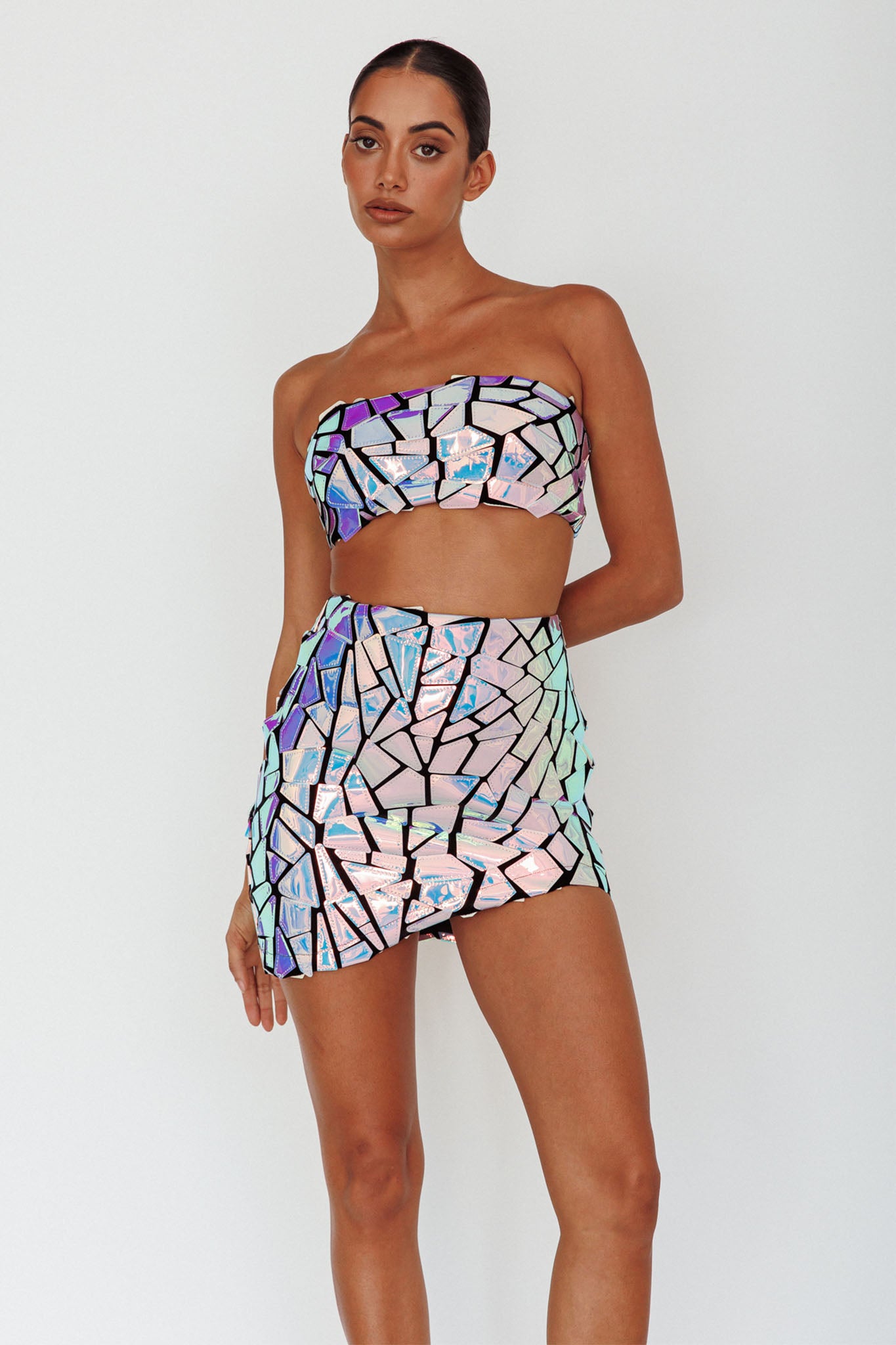 El Camino Mosaic Mini Skirt Silver by Selfie Leslie Australia