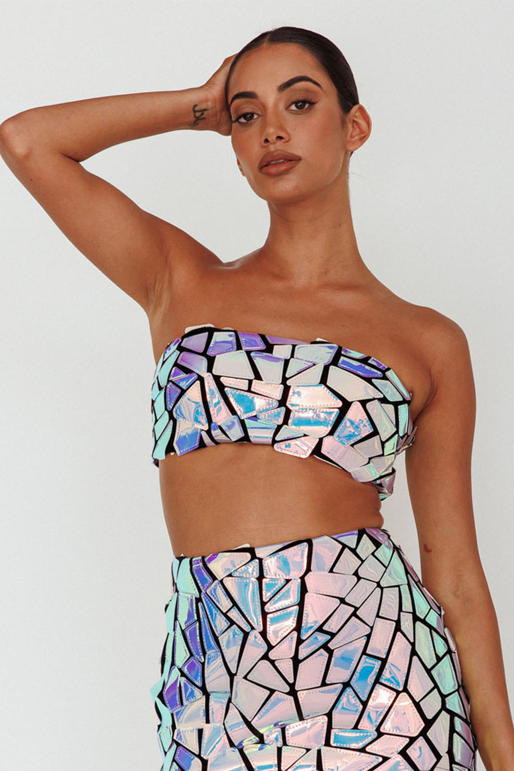El Camino Mosaic Bandeau Crop Top Silver by Selfie Leslie Australia