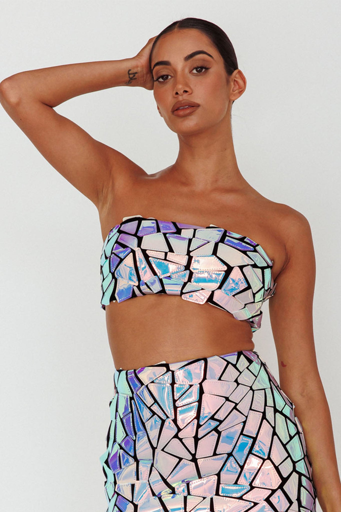 El Camino Mosaic Bandeau Crop Top Silver by Selfie Leslie Australia