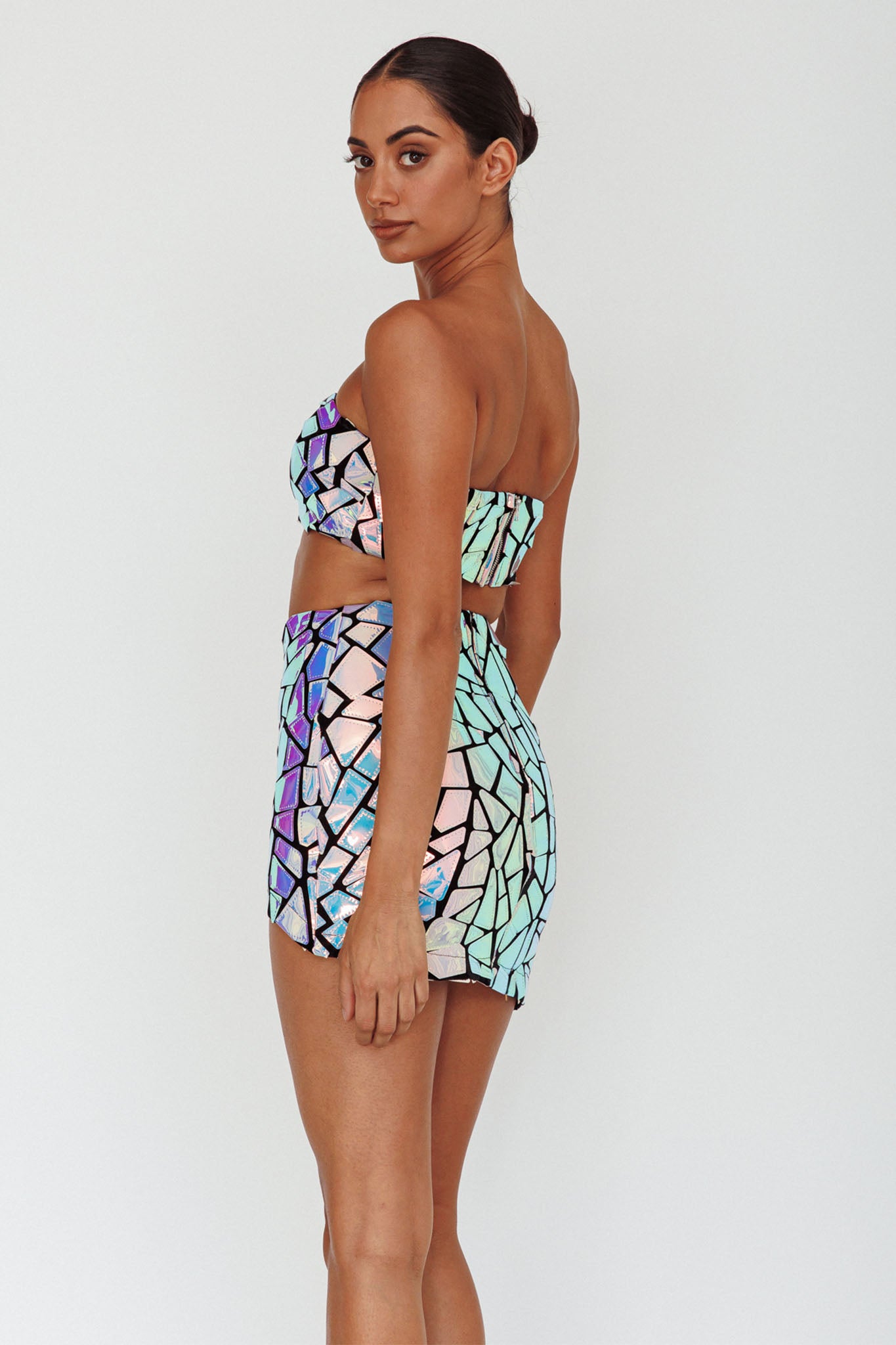 El Camino Mosaic Bandeau Crop Top Silver by Selfie Leslie Australia