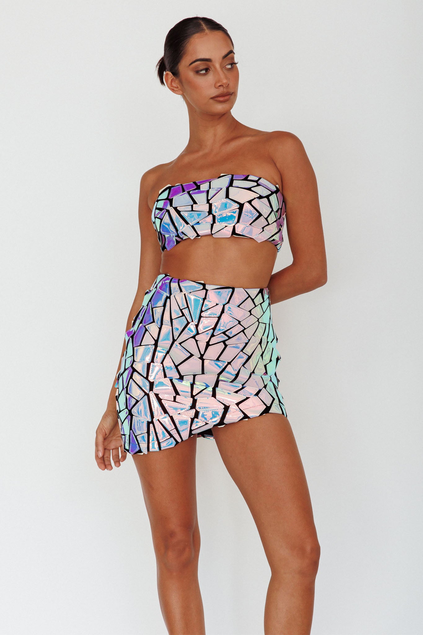 El Camino Mosaic Bandeau Crop Top Silver by Selfie Leslie Australia