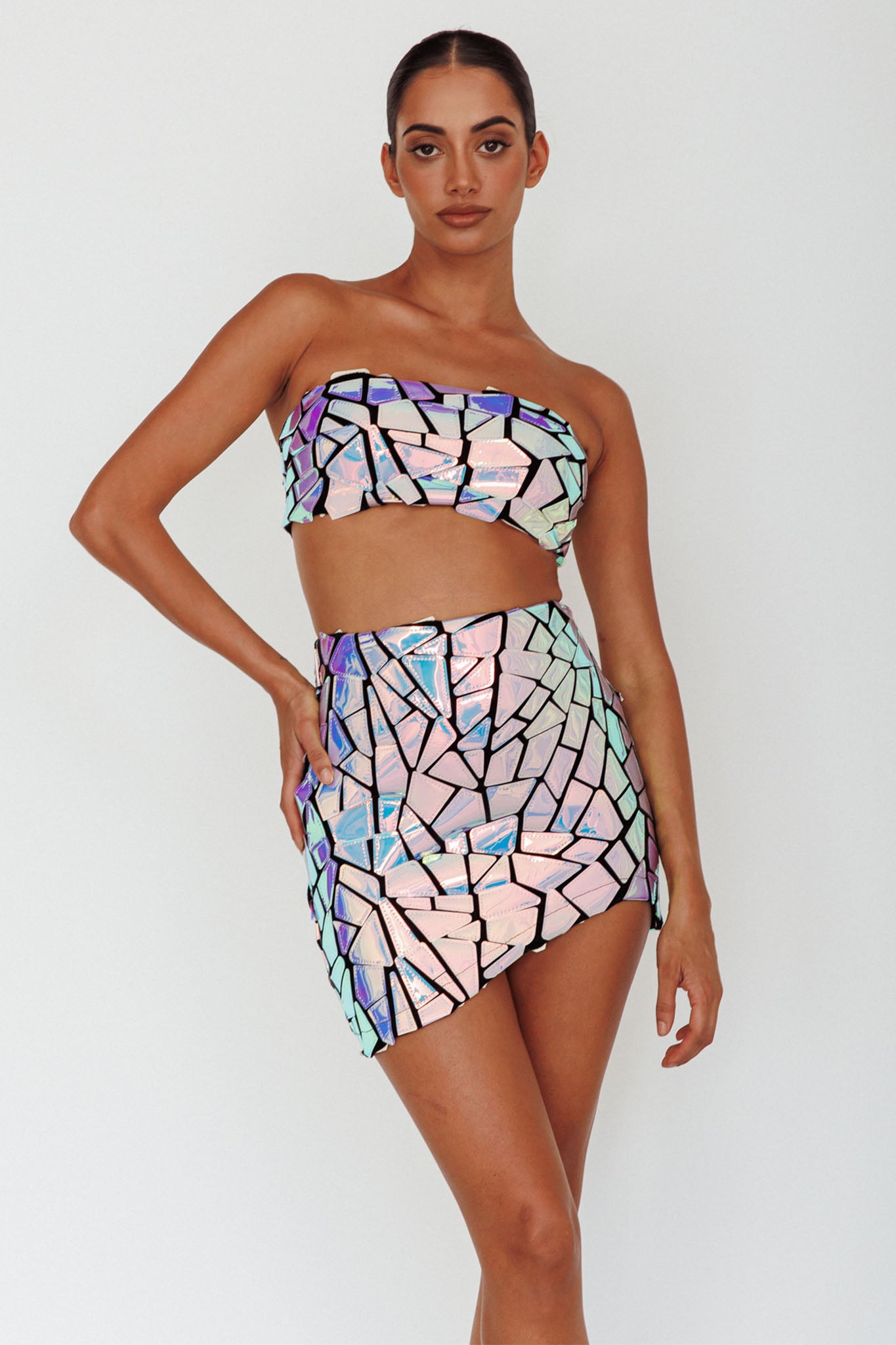 El Camino Mosaic Bandeau Crop Top Silver by Selfie Leslie Australia