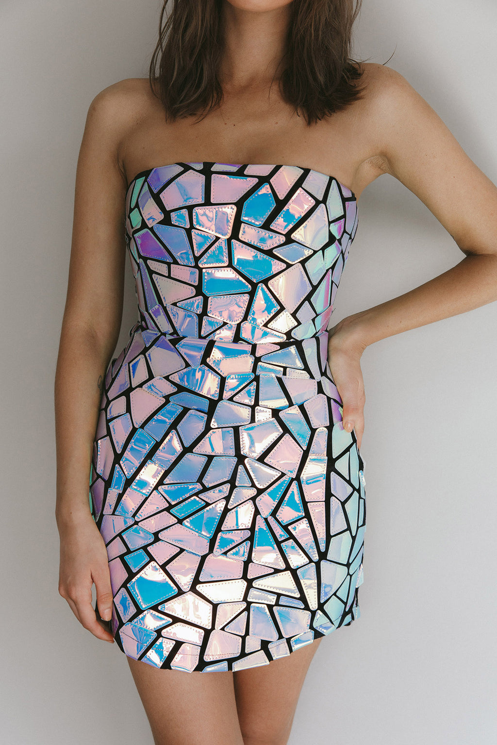 El Camino Mosaic Mini Dress Silver by Selfie Leslie Australia