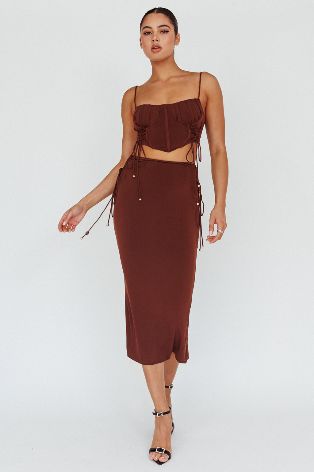 Graziella Corset Crop Top Chocolate by Selfie Leslie Australia