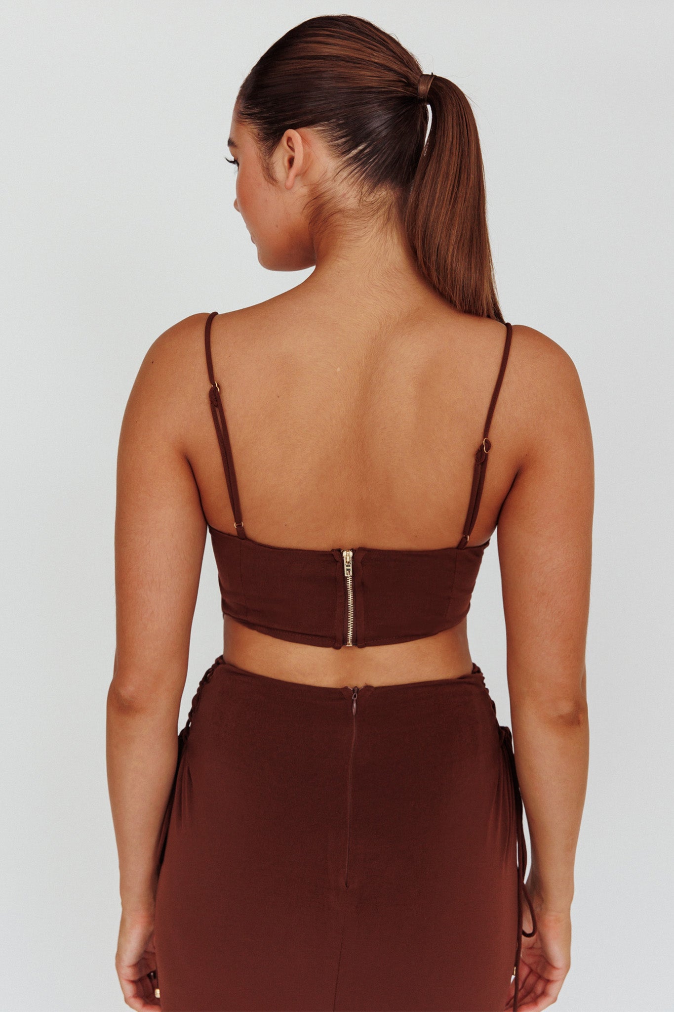 Graziella Corset Crop Top Chocolate by Selfie Leslie Australia