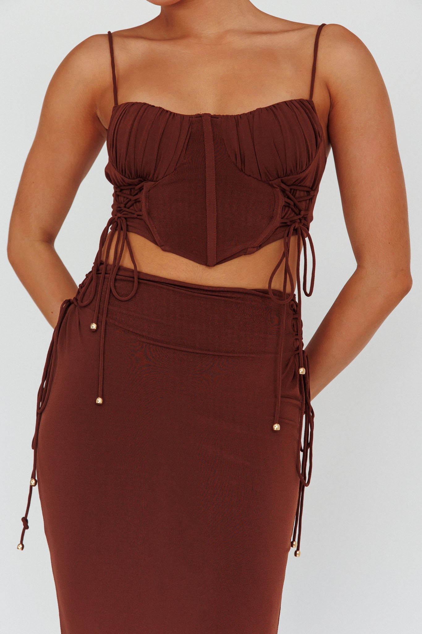 Graziella Corset Crop Top Chocolate by Selfie Leslie Australia