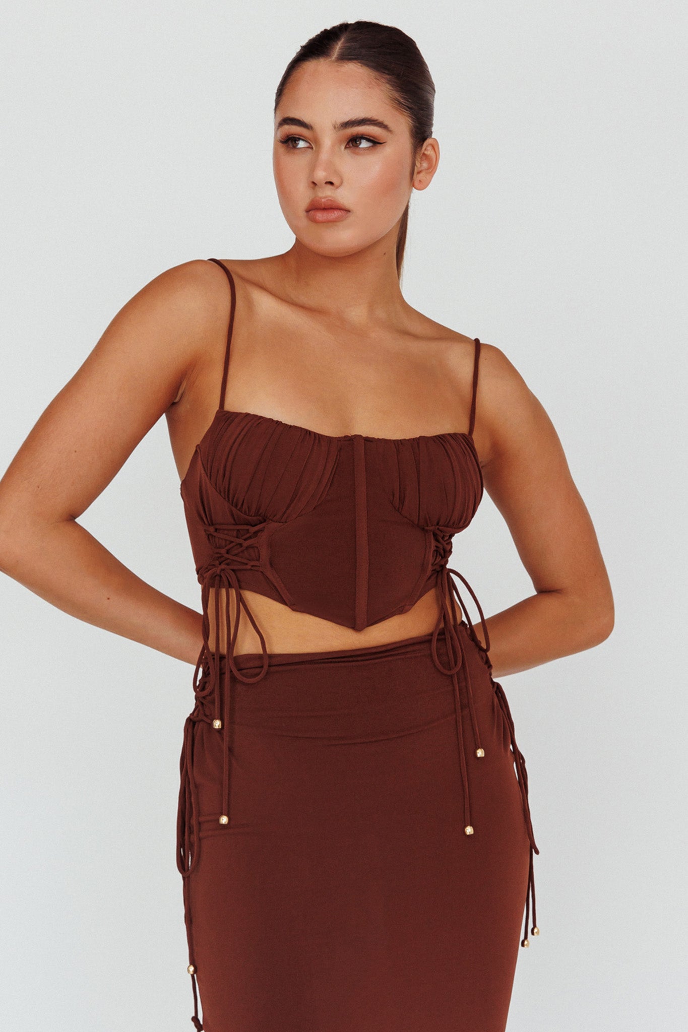Graziella Corset Crop Top Chocolate by Selfie Leslie Australia